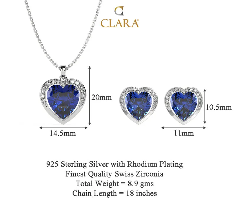 Silver Royal Blue Heart Jewellery Set