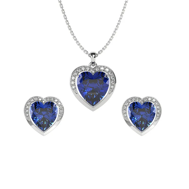 Silver Royal Blue Heart Jewellery Set