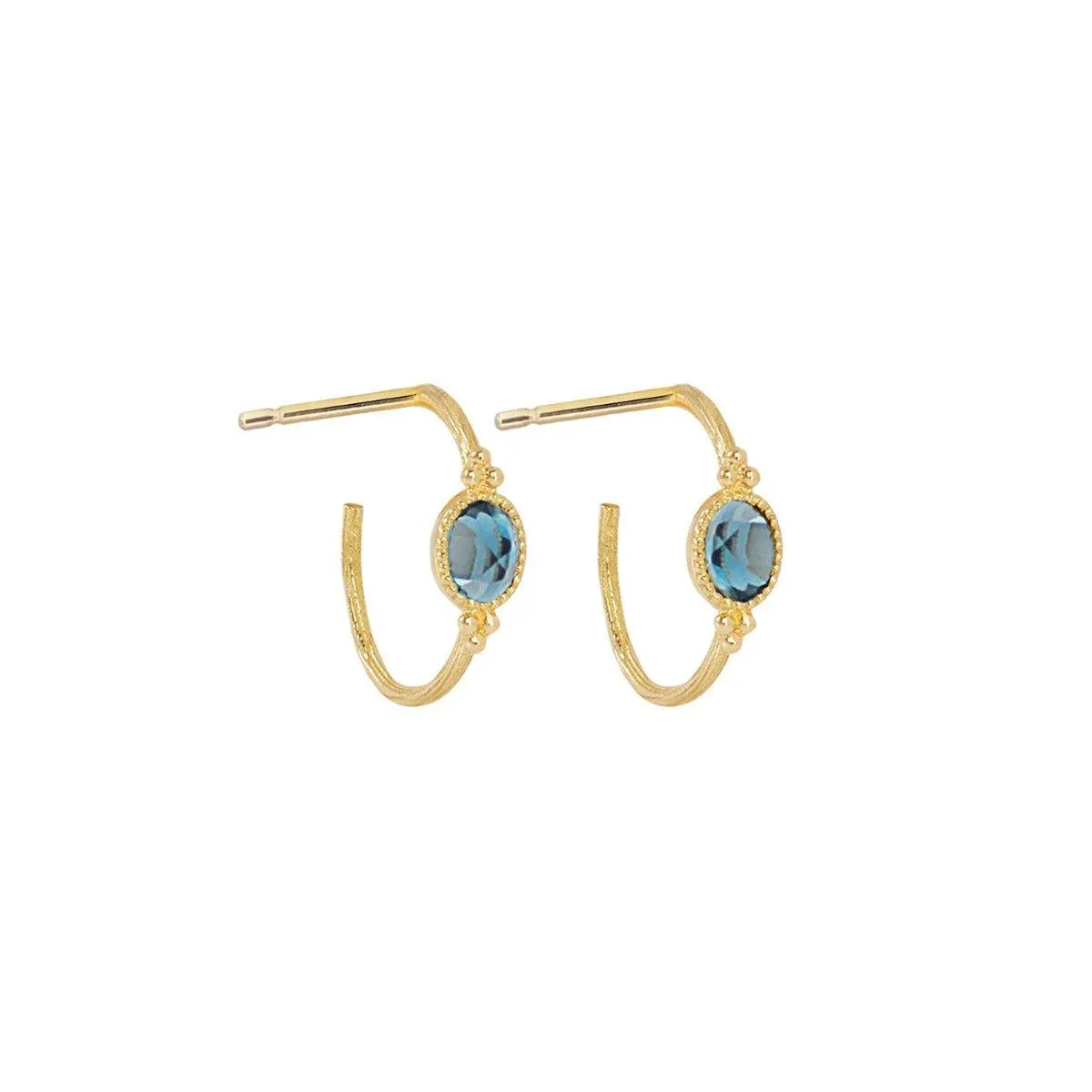 Small Creole Oval Earrings Blue Topaz & 18k Gold
