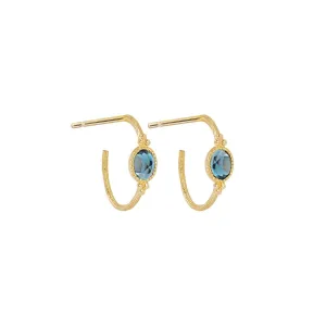 Small Creole Oval Earrings Blue Topaz & 18k Gold