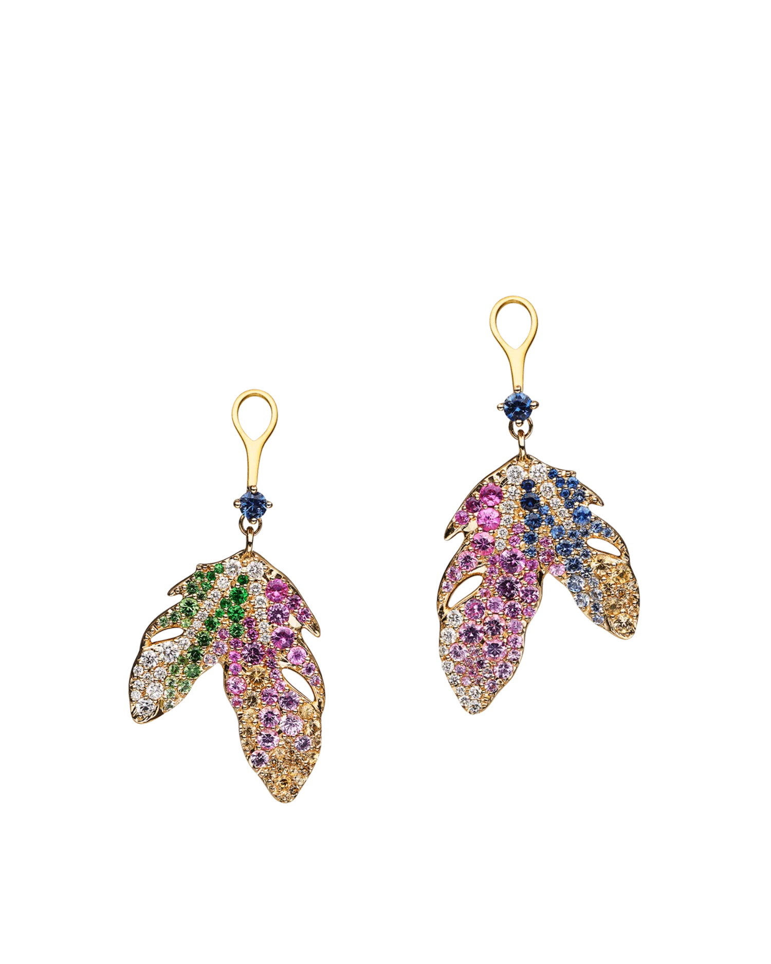 Song Bird Feather Earring Enhancers | Sapphires, Diamonds, and Yellow Gold