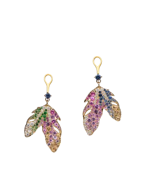 Song Bird Feather Earring Enhancers | Sapphires, Diamonds, and Yellow Gold