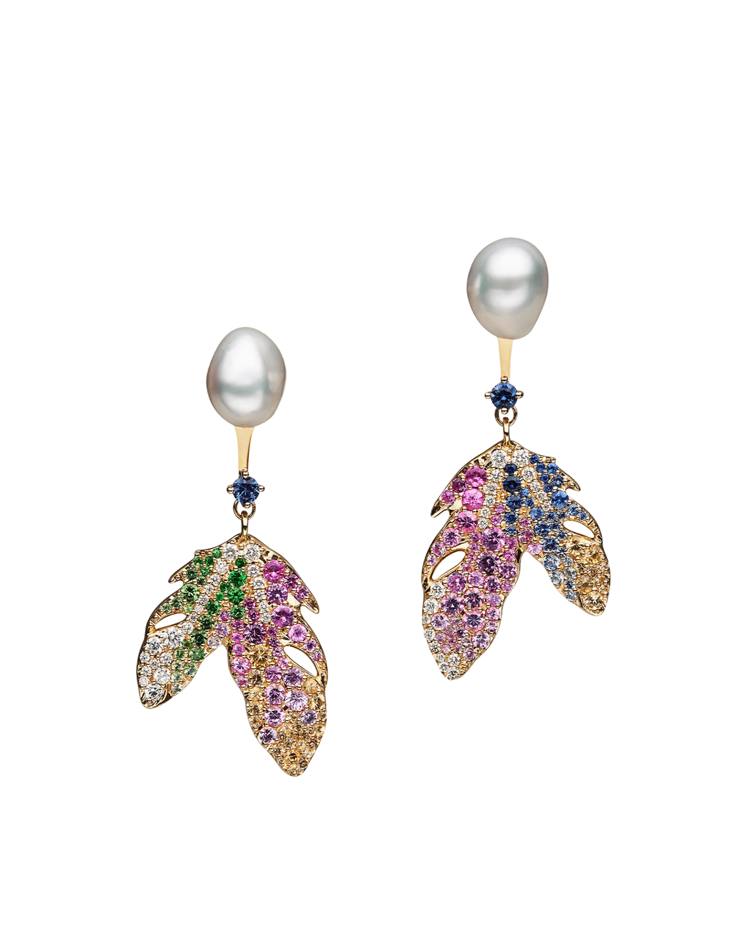 Song Bird Feather Earring Enhancers | Sapphires, Diamonds, and Yellow Gold