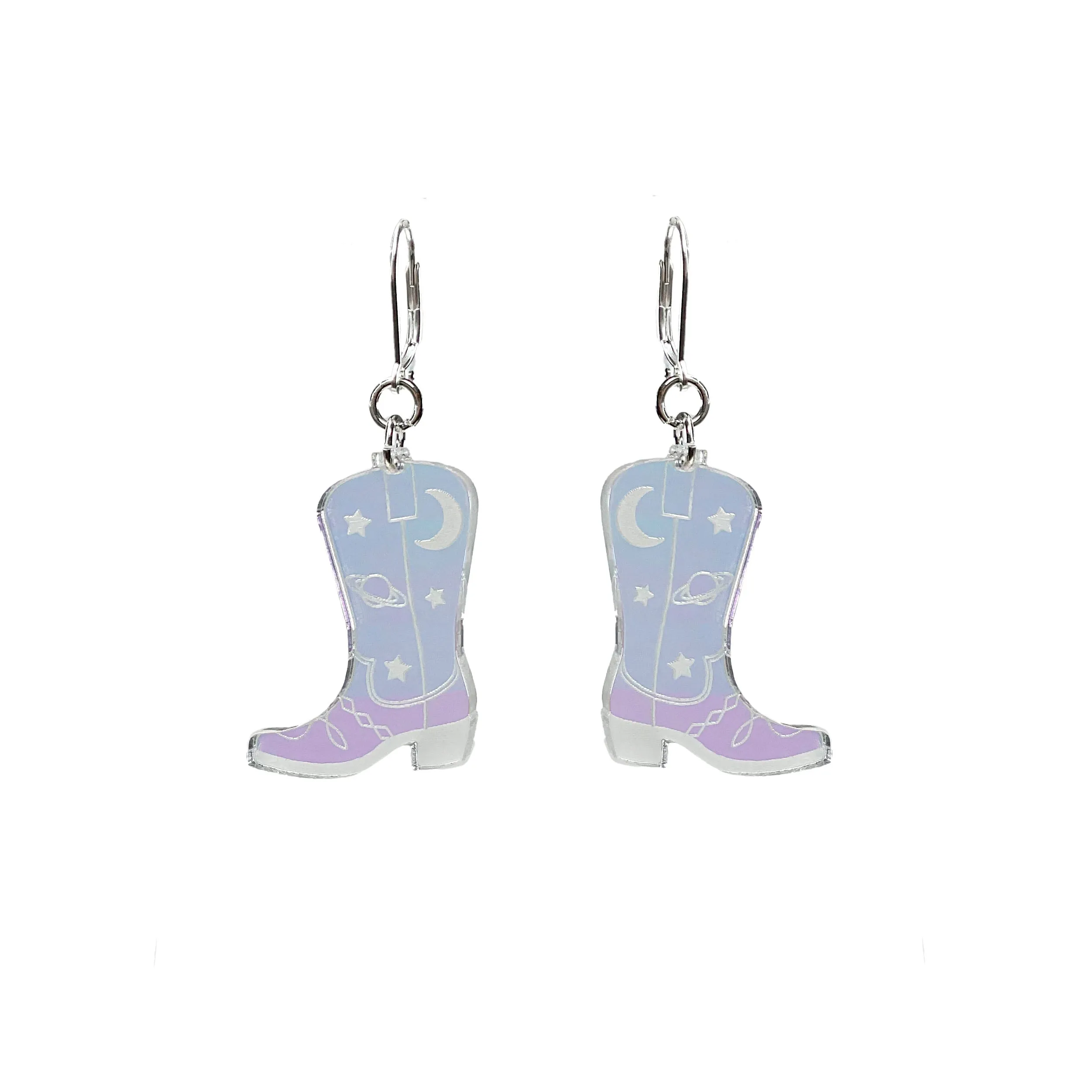 Space Cowboy Boot Dangle Dangle Earrings - Iridescent