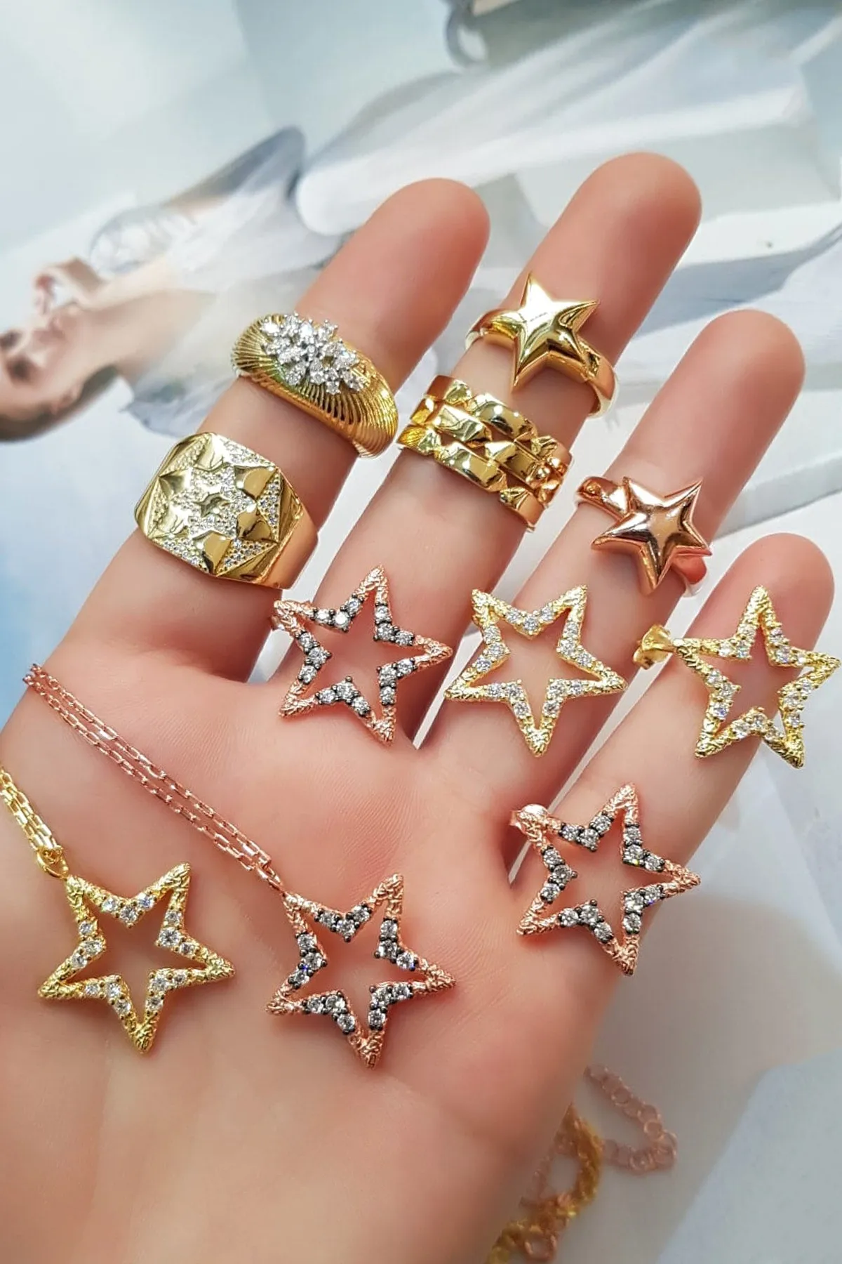 Sterling Silver Rose Gold Plated Star Ring