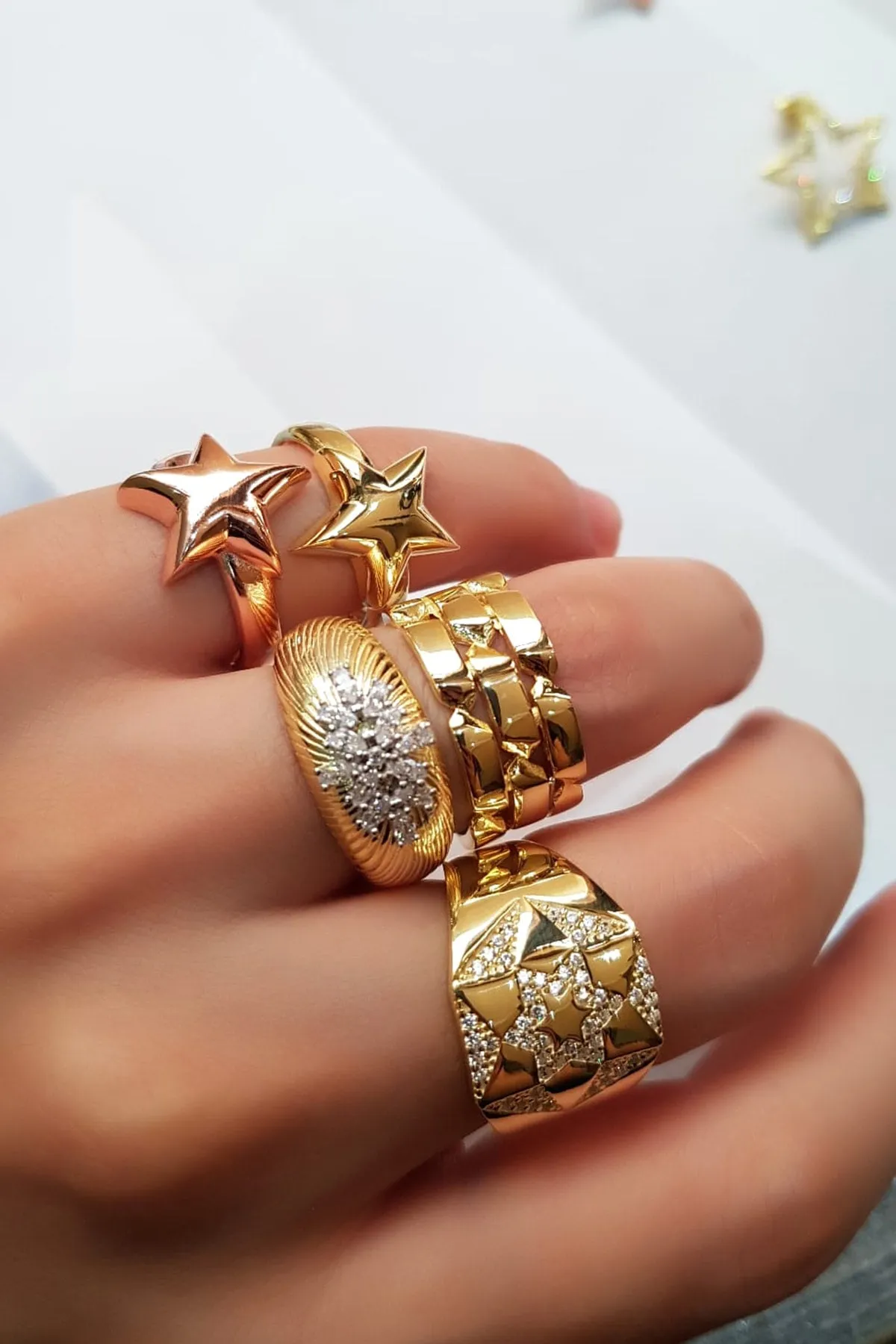 Sterling Silver Rose Gold Plated Star Ring