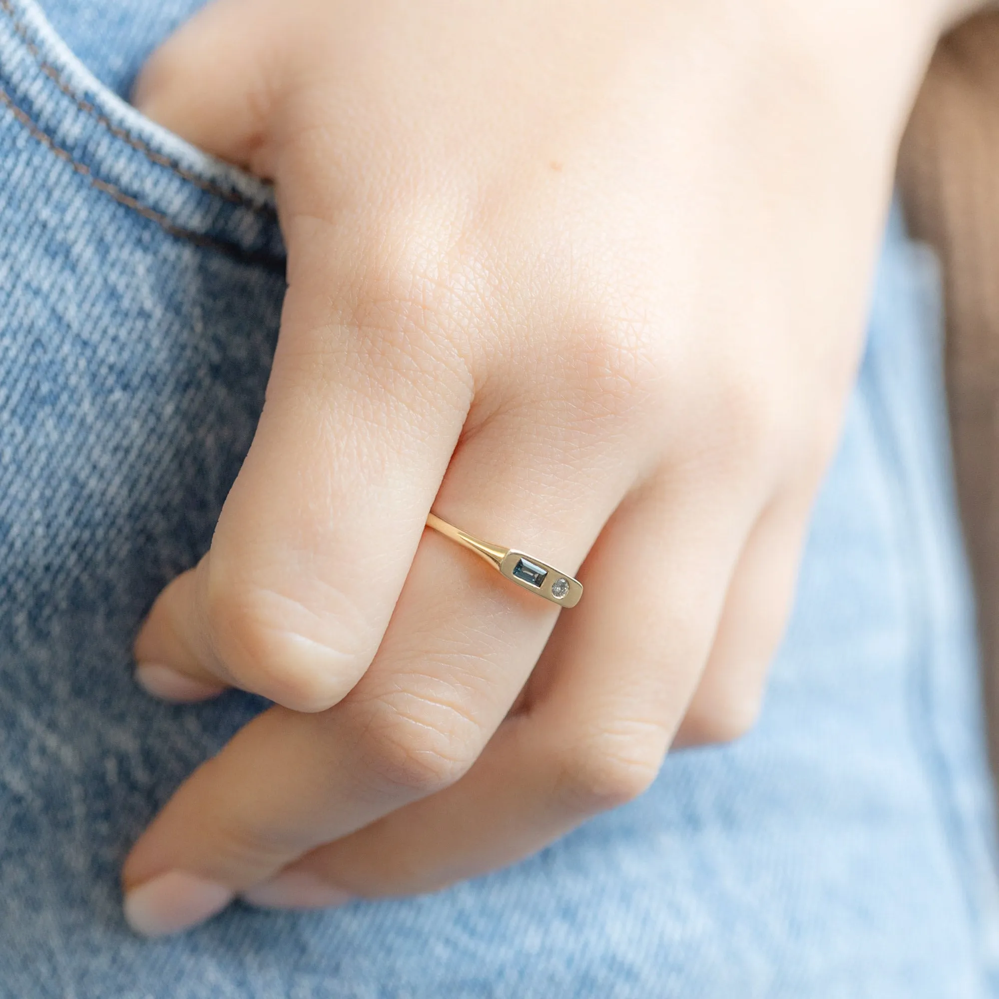 The Asymmetrical Sapphire   Diamond Signet Ring | Yellow Gold