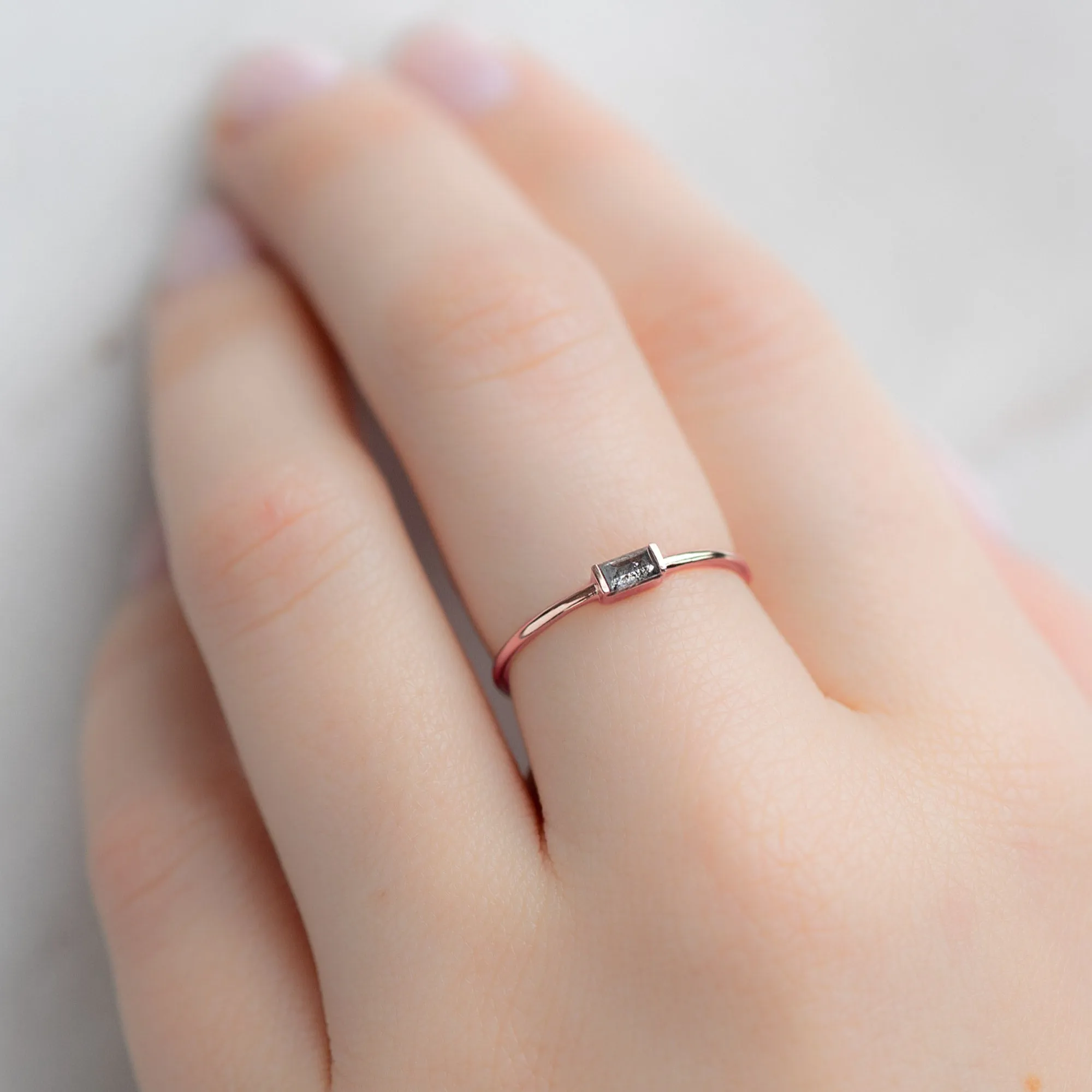 The Baguette Salt and Pepper Diamond Line Ring | Yellow, Rose or White Gold