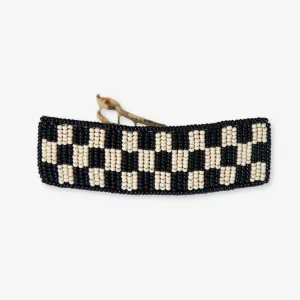 Theresa Checkered Beaded Hair Barrette Black and White