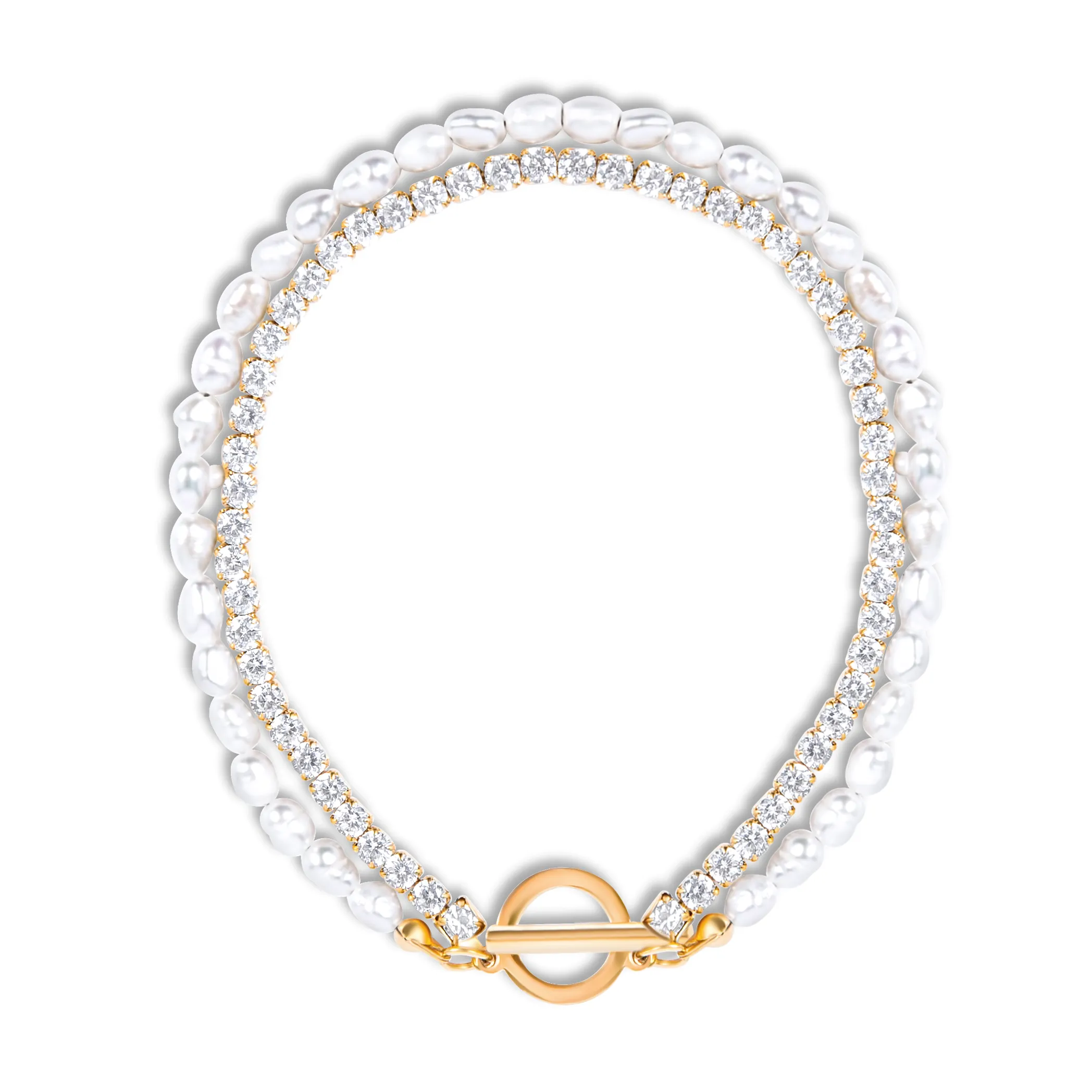 Topanga Double Chain Pearl Toggle Bracelet
