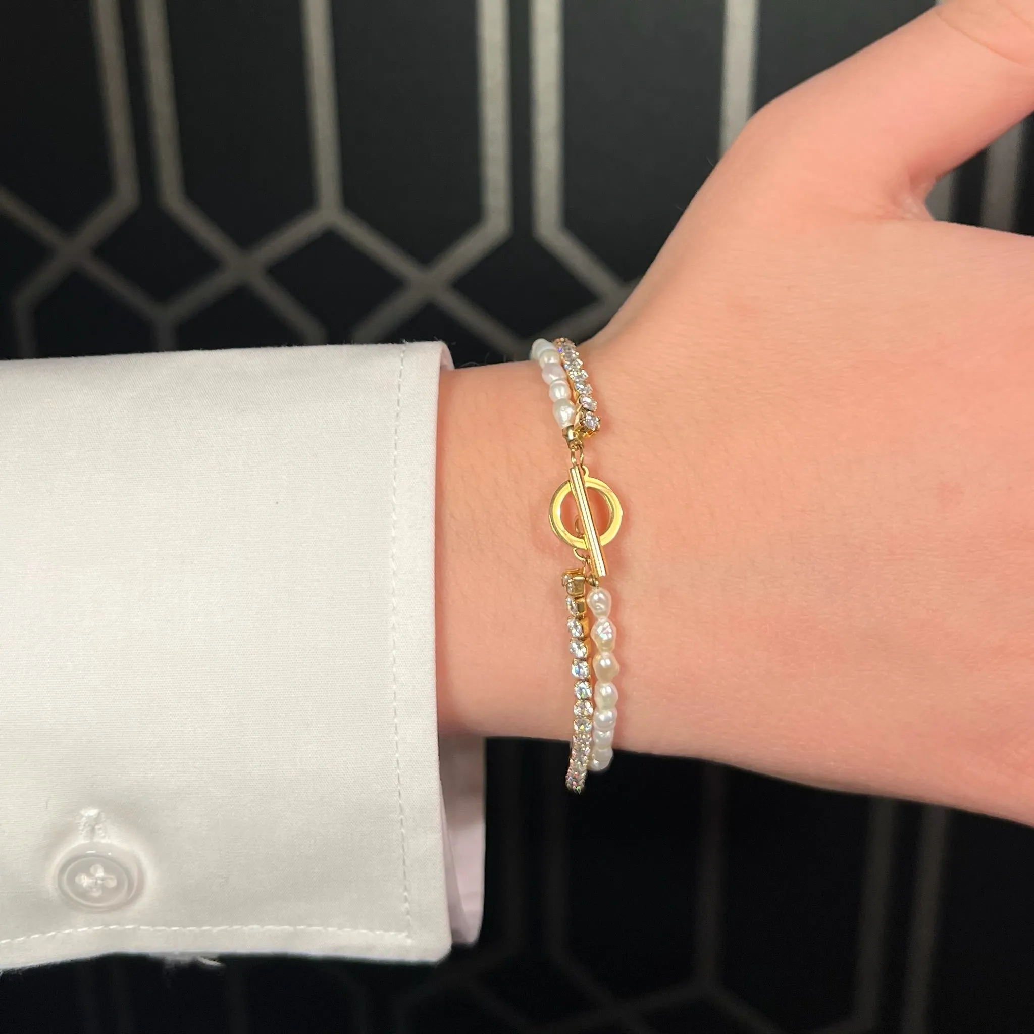Topanga Double Chain Pearl Toggle Bracelet