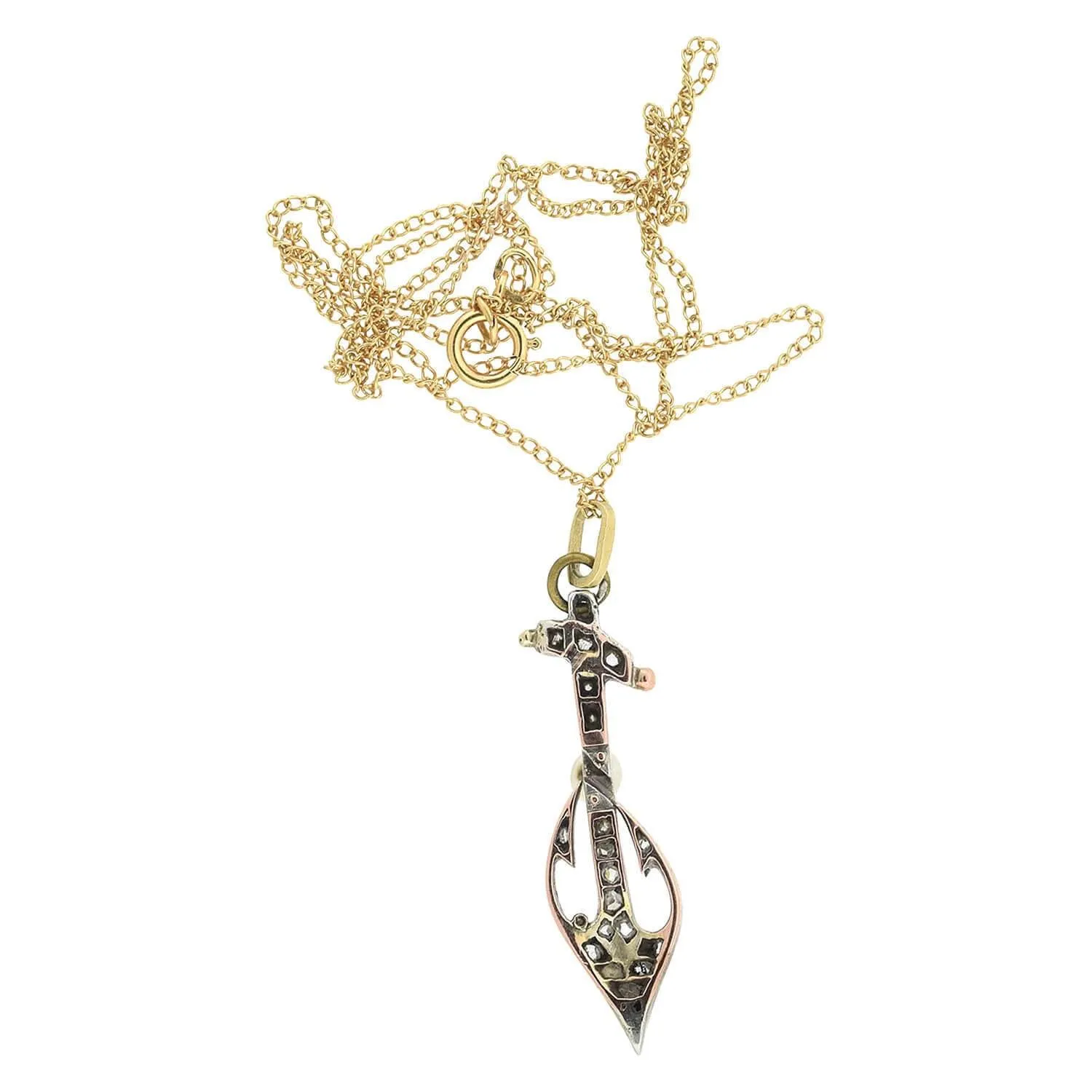 Victorian 18kt/Sterling Diamond   Pearl Anchor Necklace