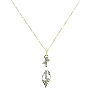 Victorian 18kt/Sterling Diamond   Pearl Anchor Necklace