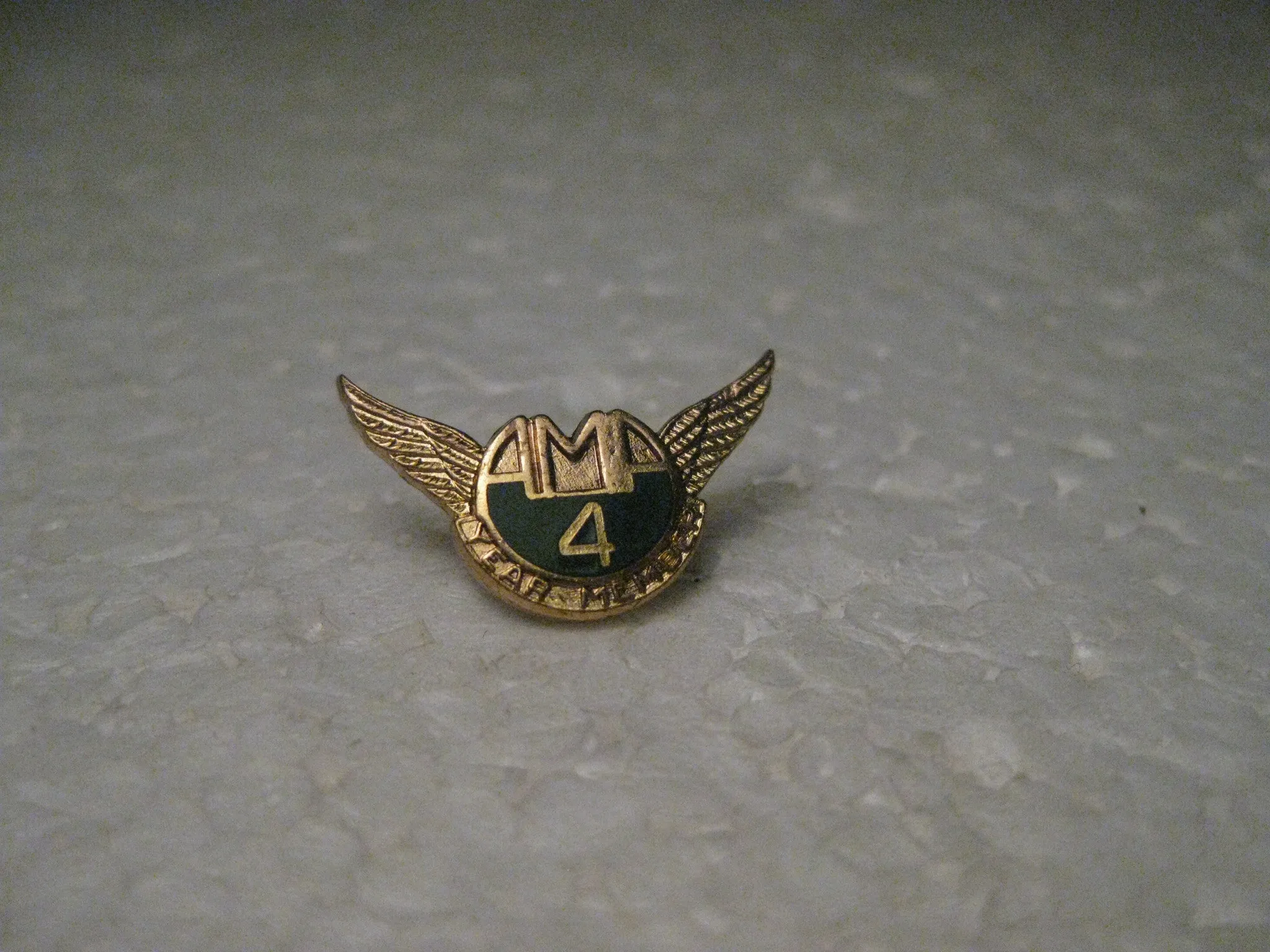 Vintage American Motorcycle Association 4 Year Member Pin, Winged, Gold Tone, Enameled