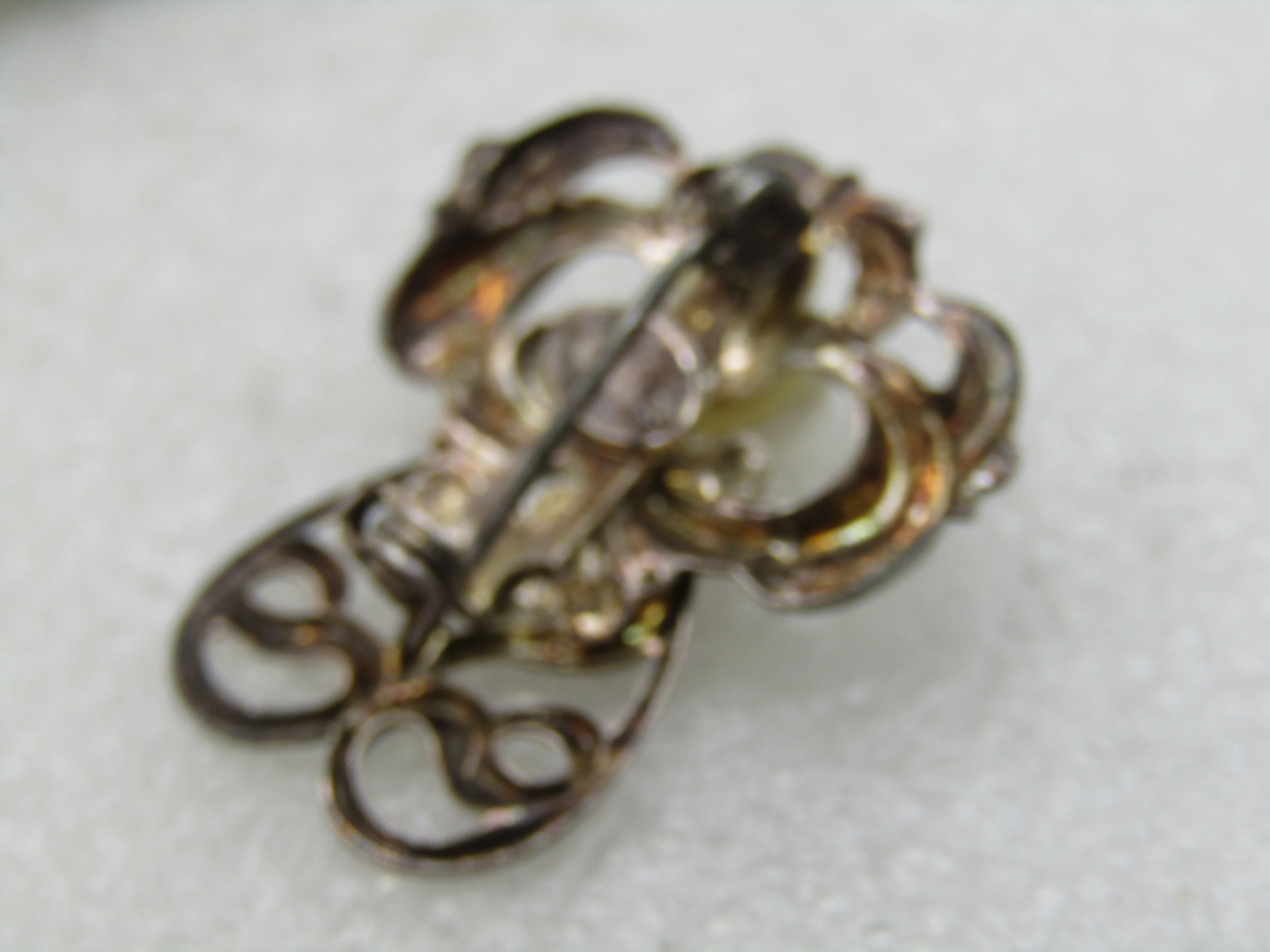 Vintage Angel Brooch, Faux Pearl, Signed Jane, 1.25" Silver Tone
