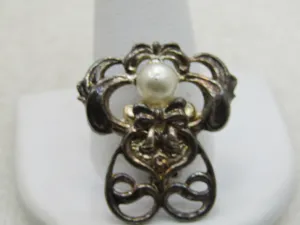 Vintage Angel Brooch, Faux Pearl, Signed Jane, 1.25" Silver Tone