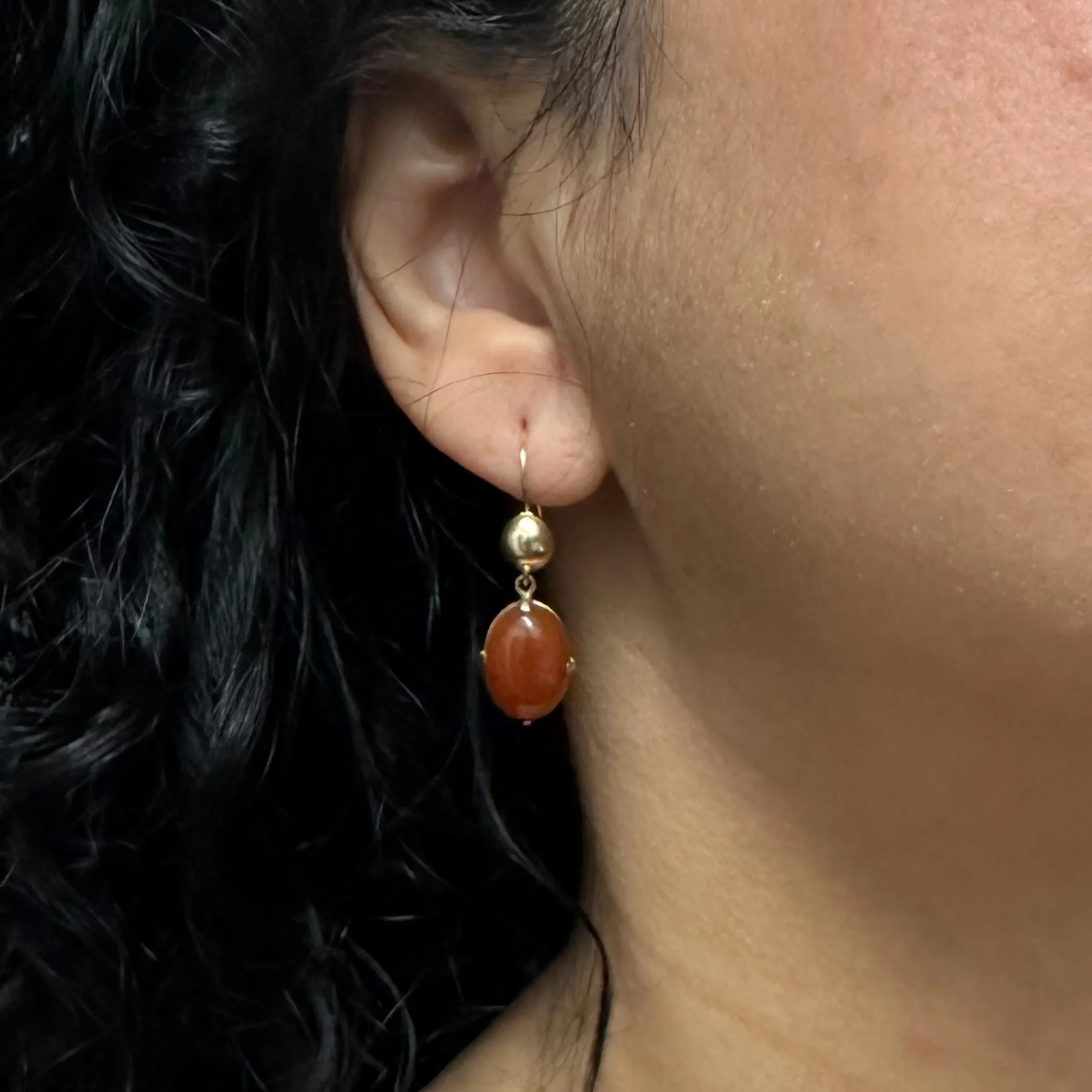 Vintage Carnelian 14K Gold Drop Earrings