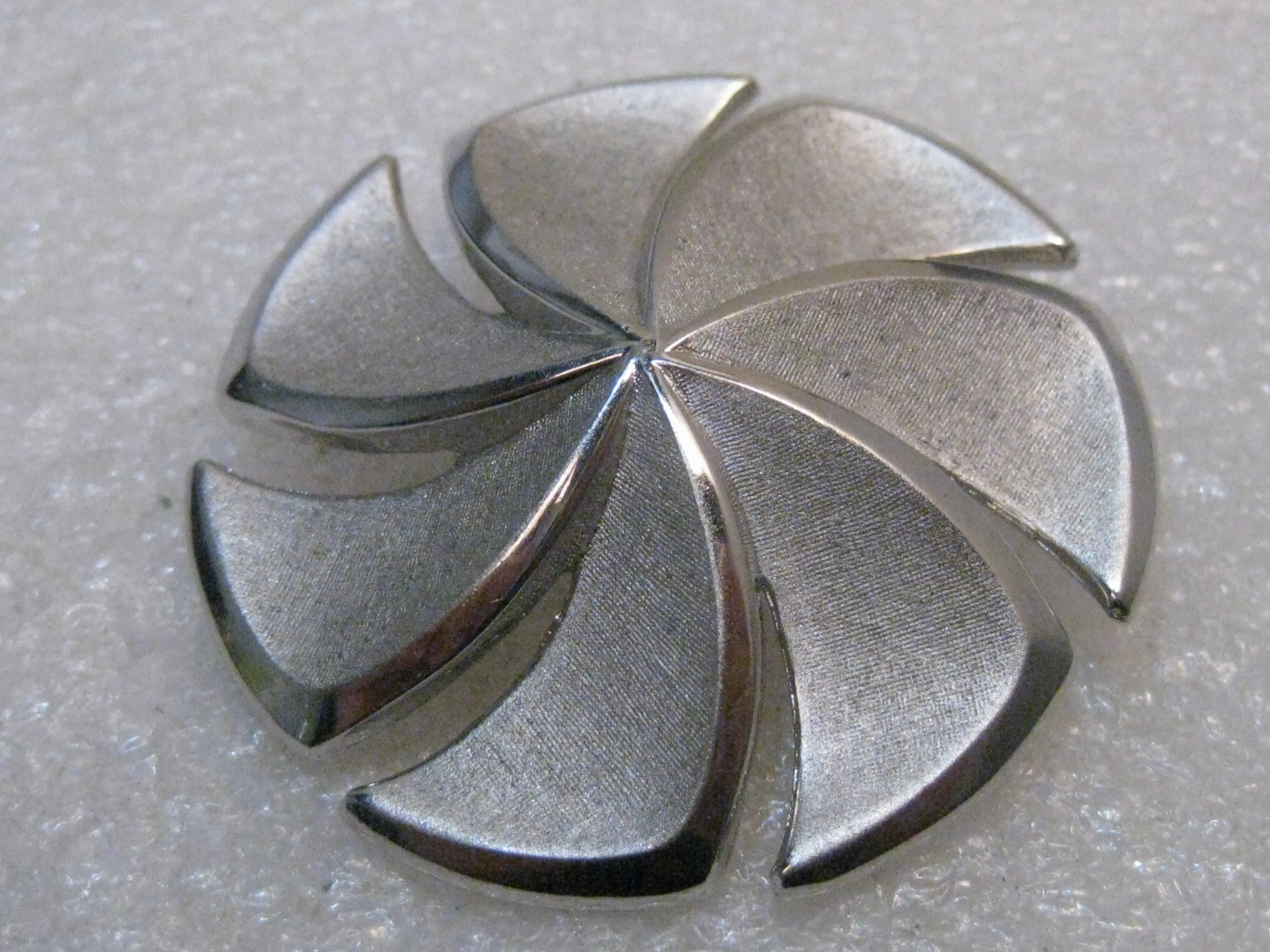 Vintage Crown Trifari Pinwheel Brooch, Spiral, Domed, Brushed Finish, 1960's-1970's, 1.75"