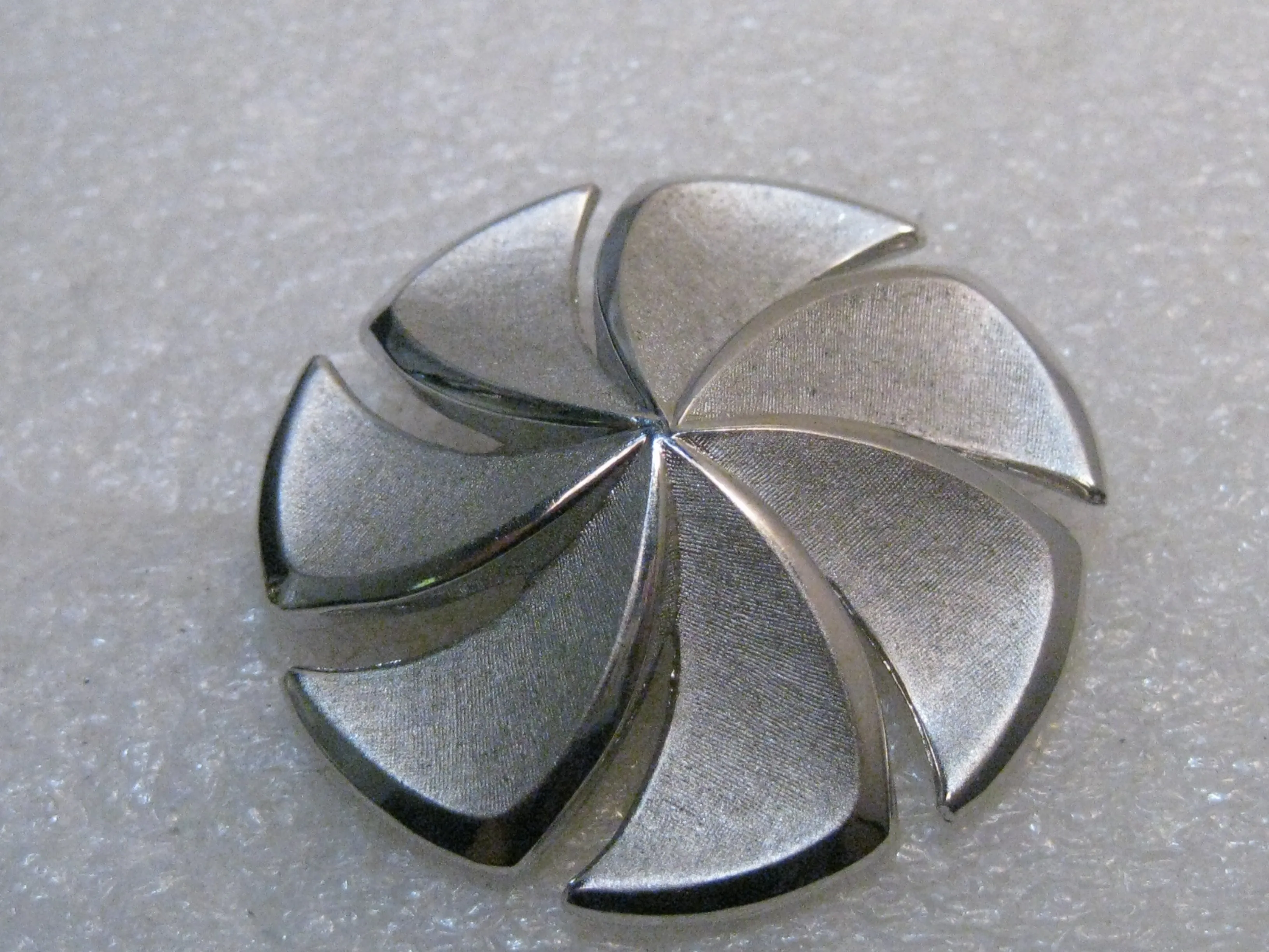 Vintage Crown Trifari Pinwheel Brooch, Spiral, Domed, Brushed Finish, 1960's-1970's, 1.75"