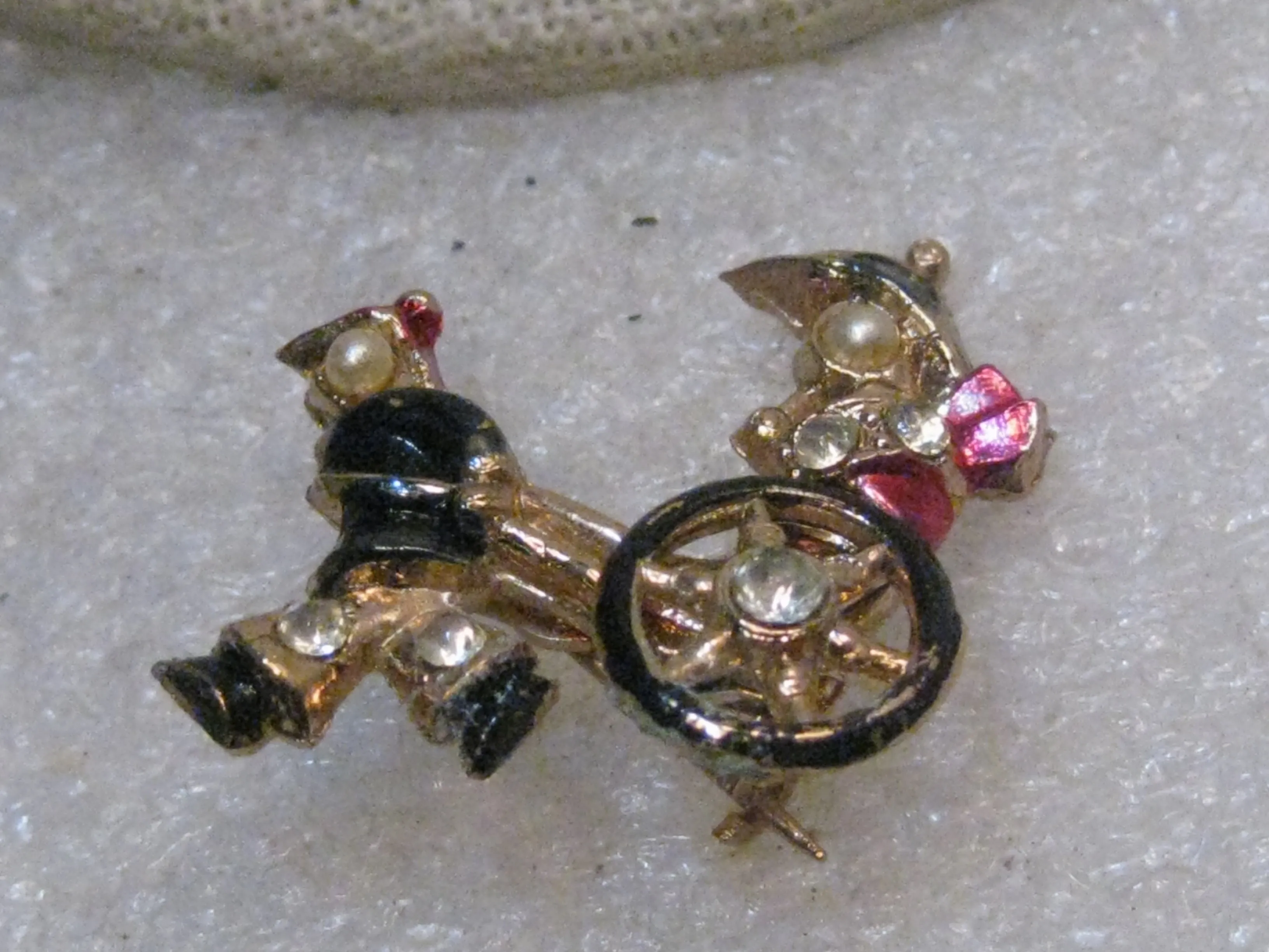 Vintage Enameled Rickshaw Brooch - Chinese Ricksha - Faux Pearl, Rhinestones, 1960's