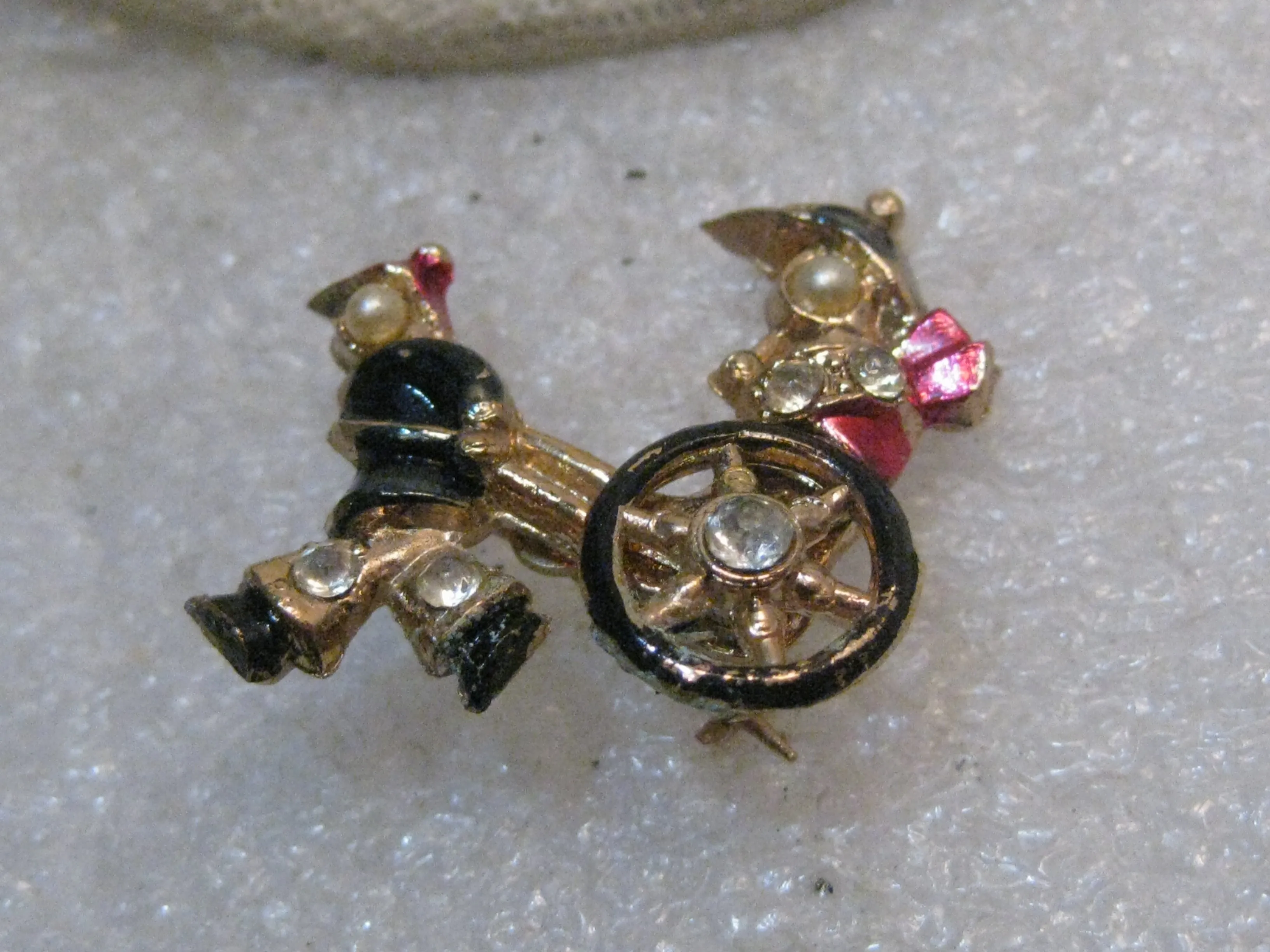 Vintage Enameled Rickshaw Brooch - Chinese Ricksha - Faux Pearl, Rhinestones, 1960's