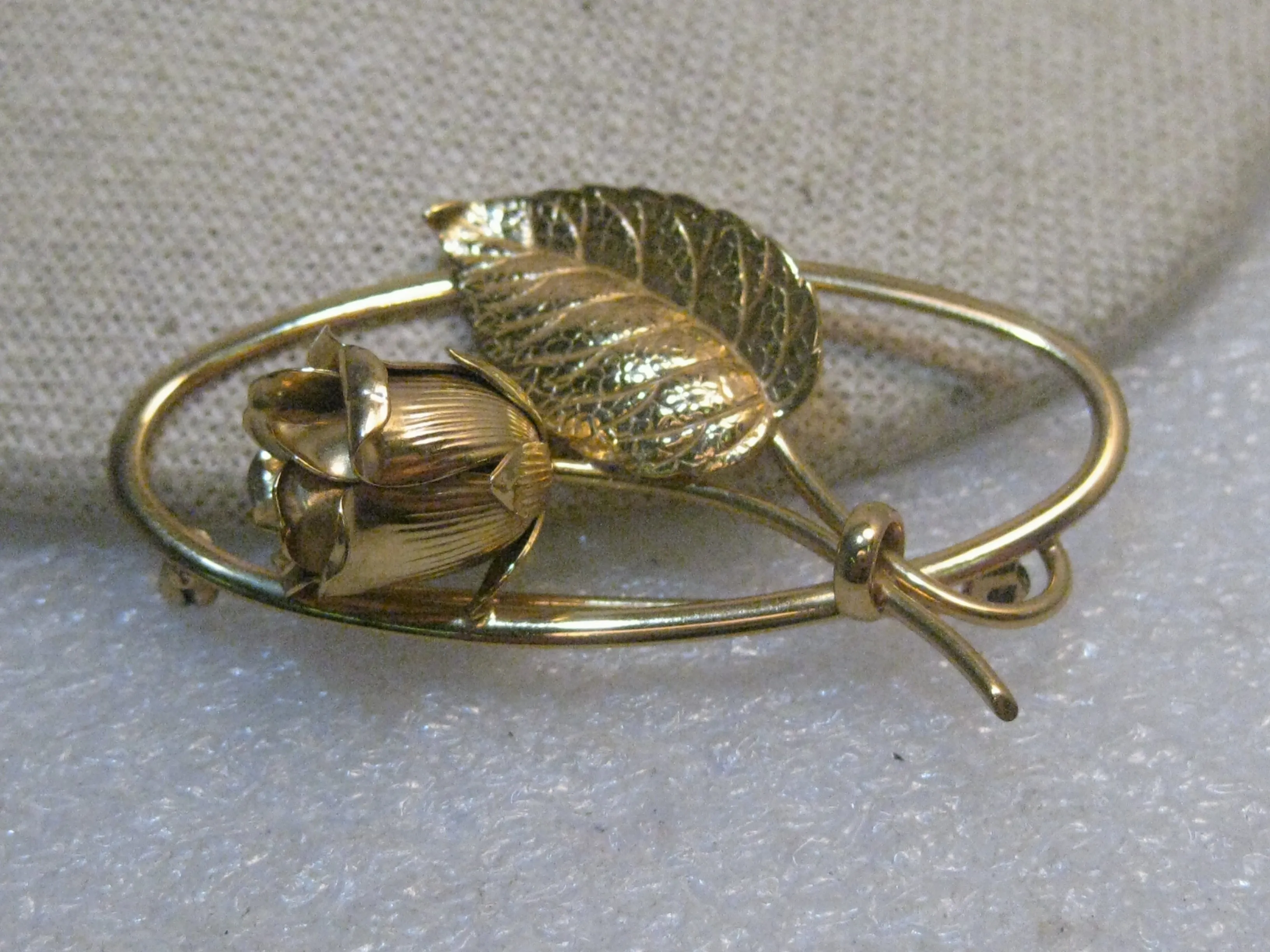 Vintage Forstner Sterling Rose Brooch, Framed, Gold Over Sterling, 2", 7.96 grams