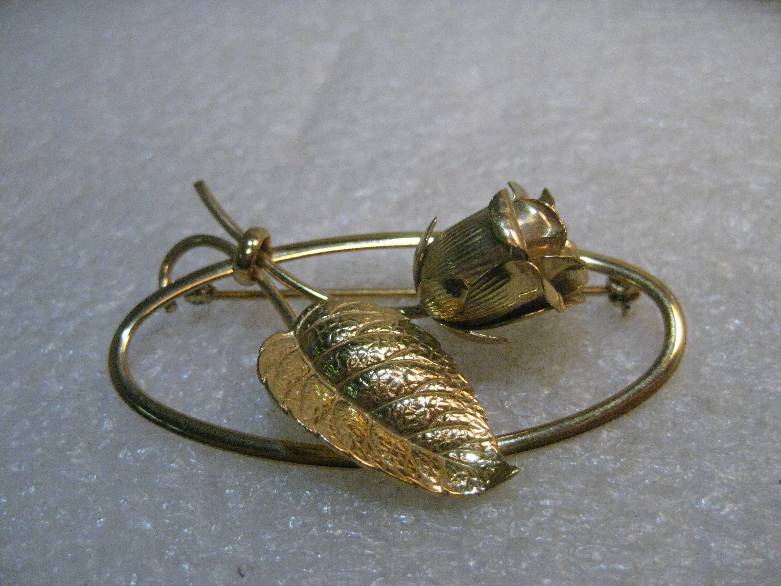 Vintage Forstner Sterling Rose Brooch, Framed, Gold Over Sterling, 2", 7.96 grams