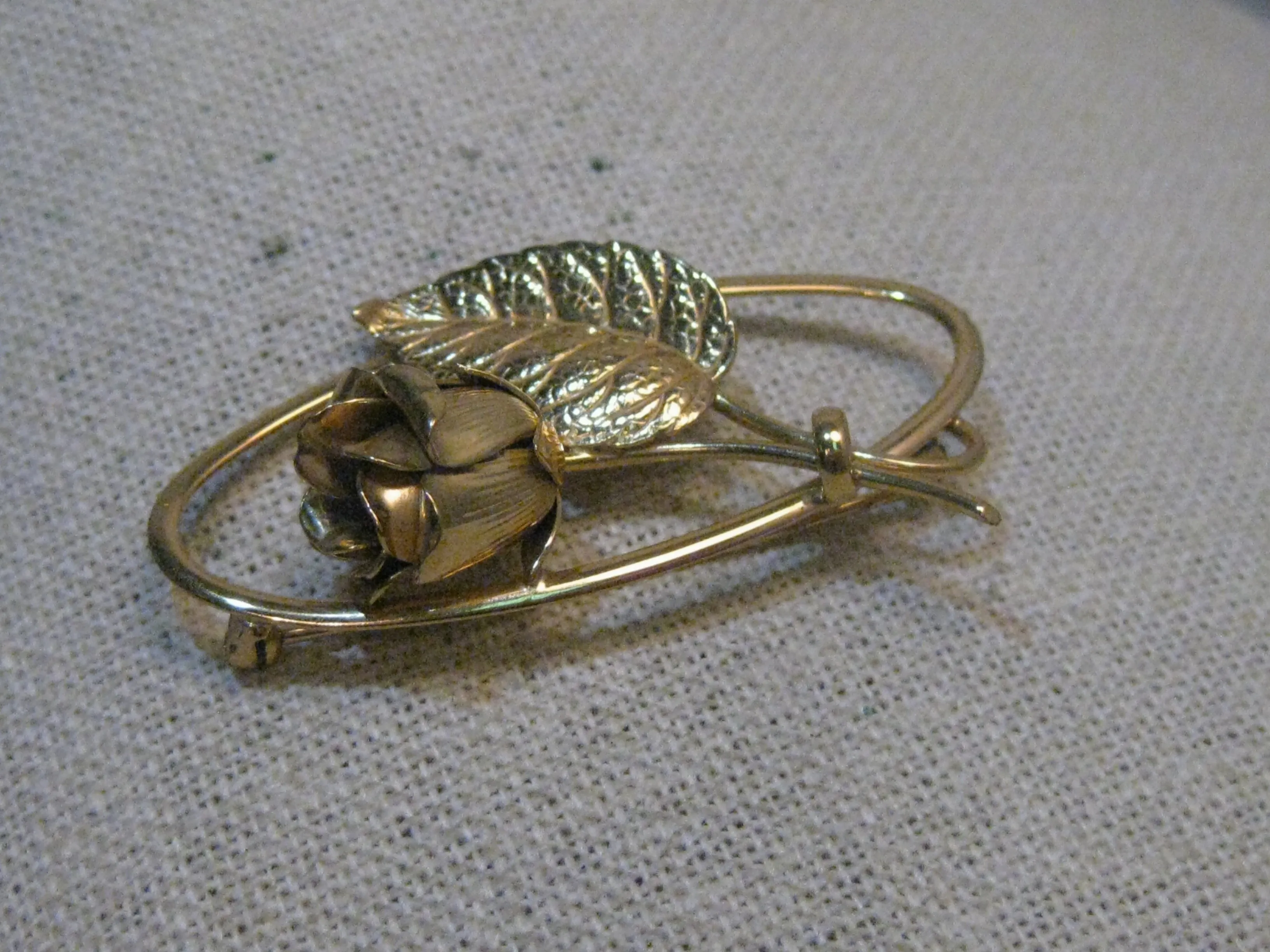 Vintage Forstner Sterling Rose Brooch, Framed, Gold Over Sterling, 2", 7.96 grams