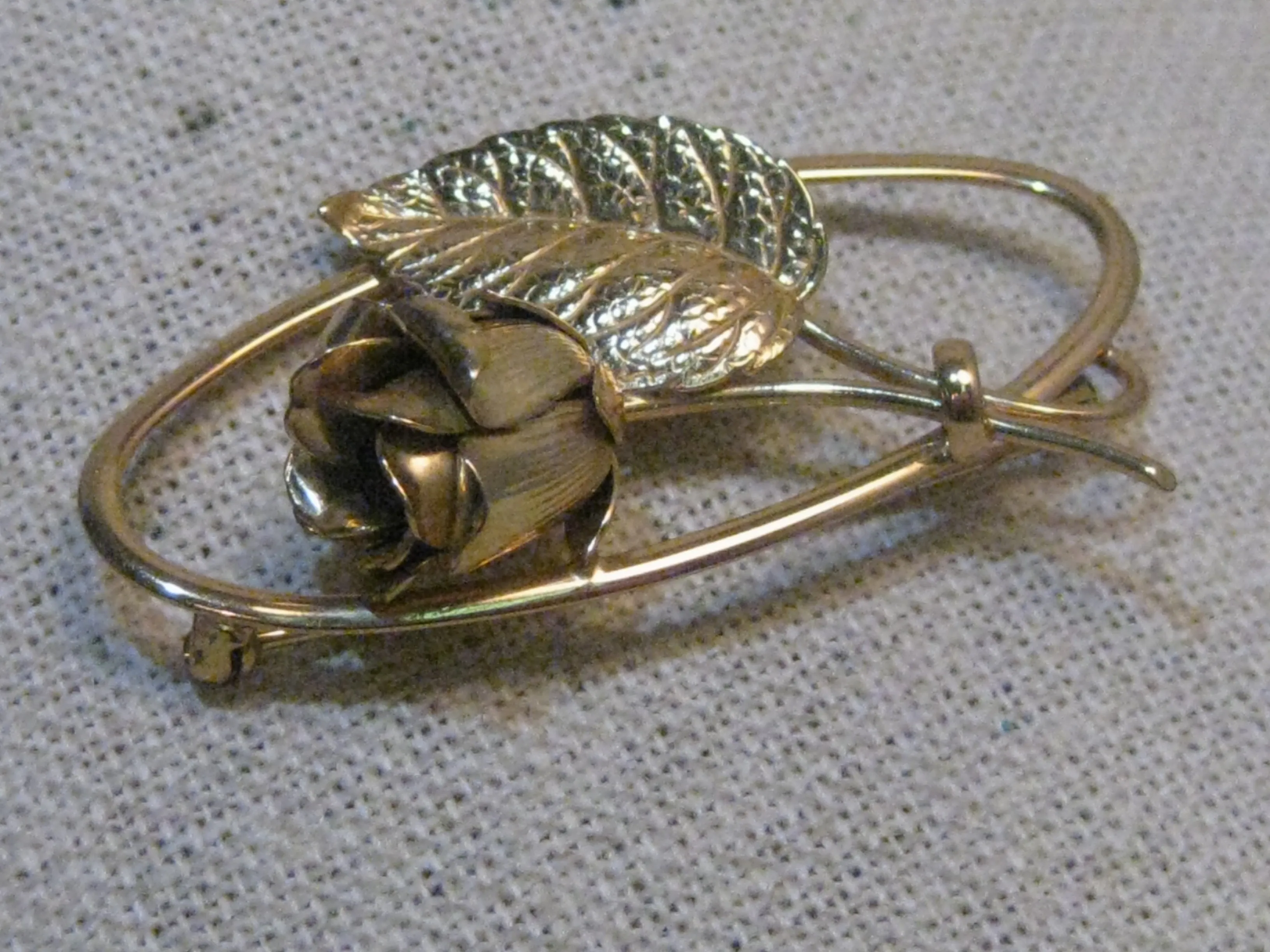 Vintage Forstner Sterling Rose Brooch, Framed, Gold Over Sterling, 2", 7.96 grams