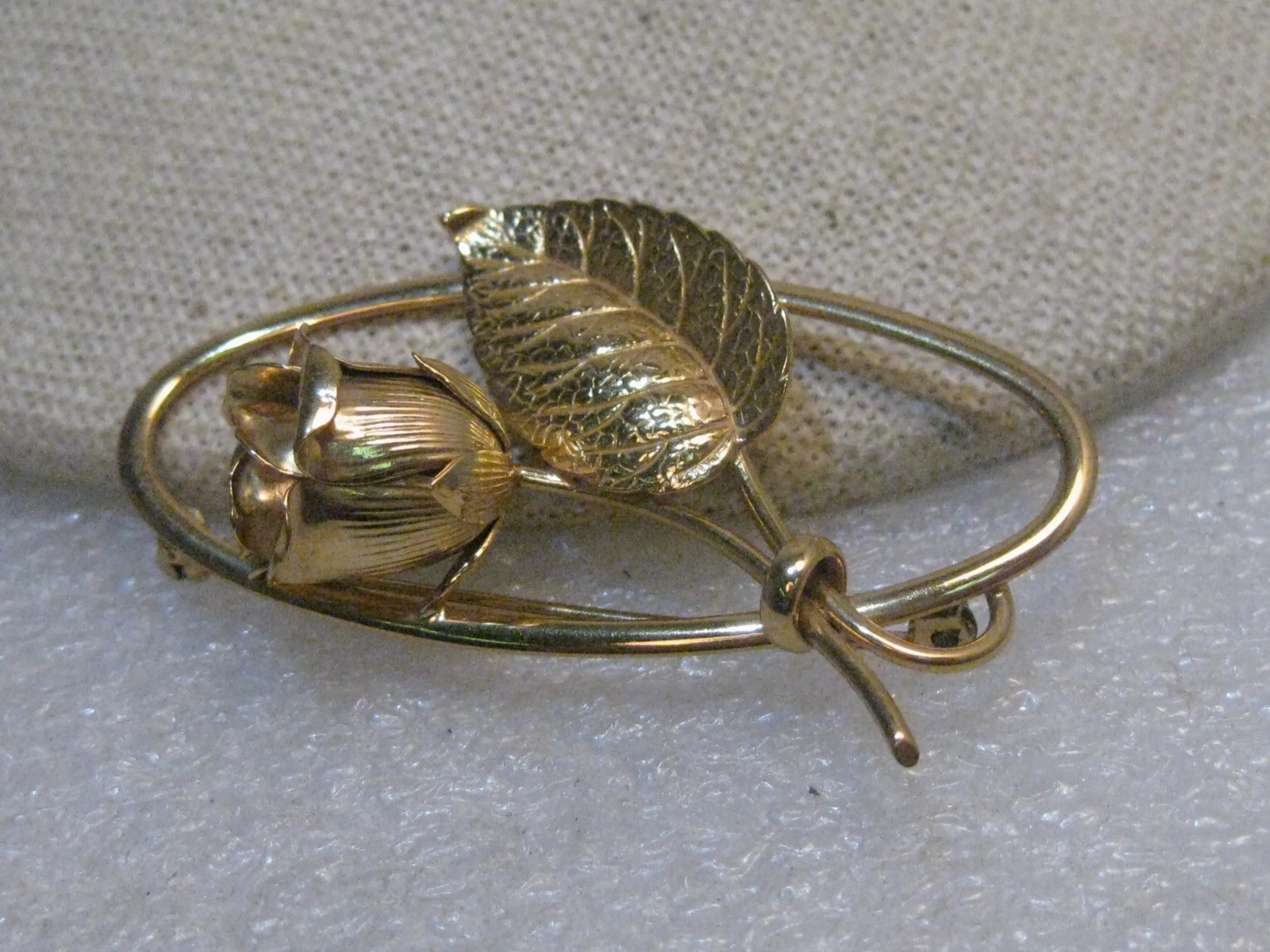 Vintage Forstner Sterling Rose Brooch, Framed, Gold Over Sterling, 2", 7.96 grams