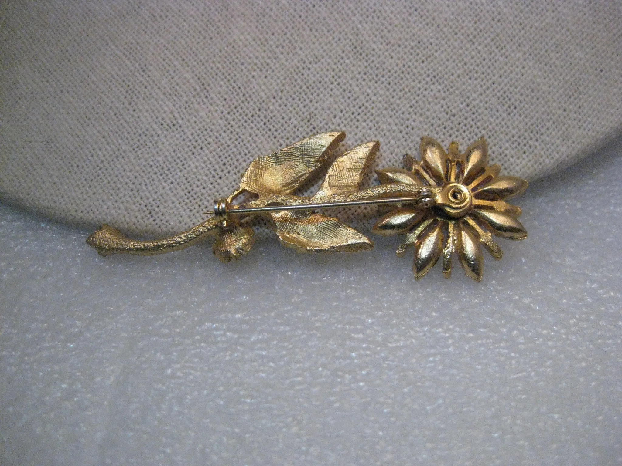 Vintage Gold Tone Pink & Blue Rhinestone Floral Stem Brooch, 1960's, 3.25"