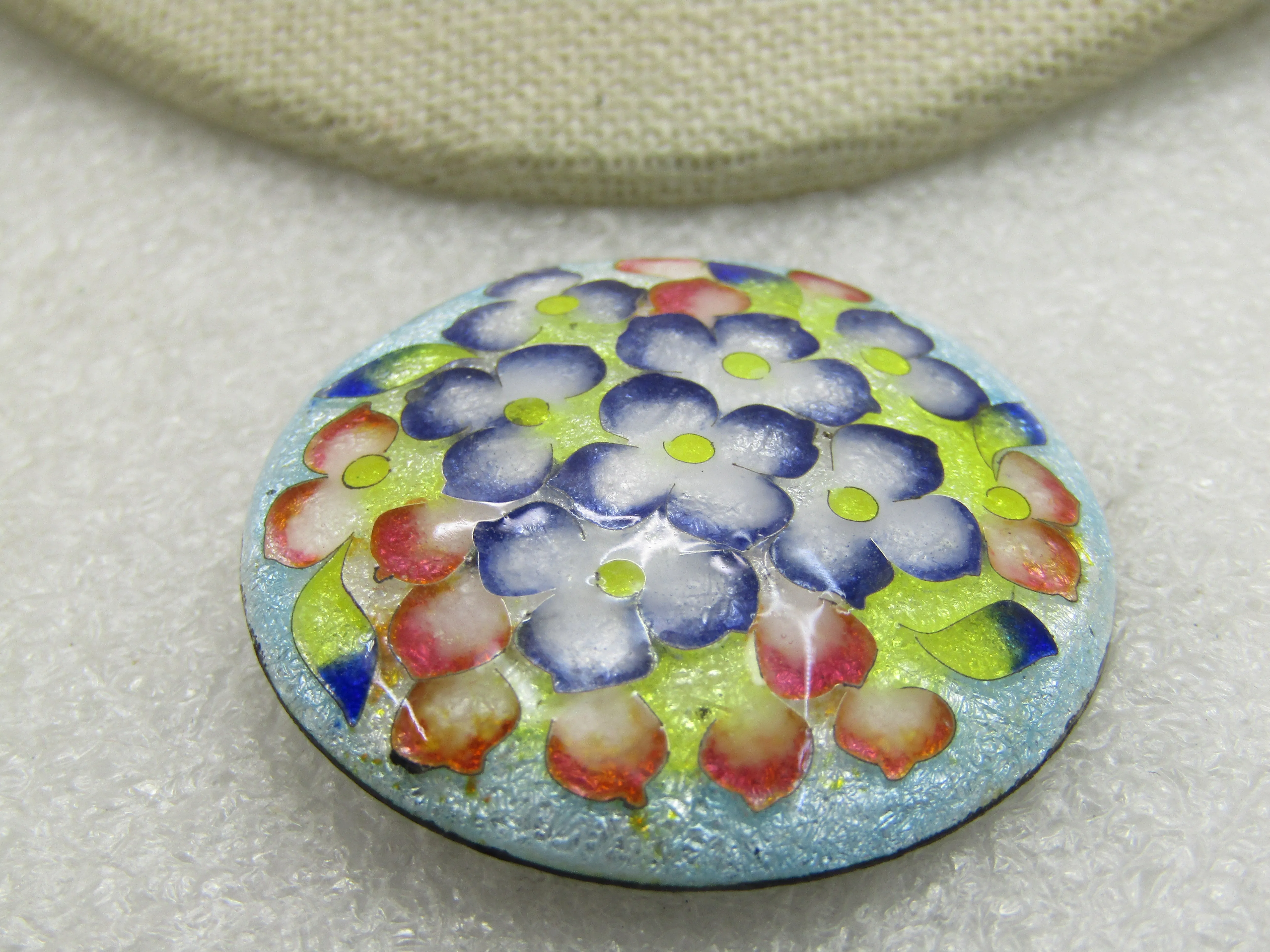 Vintage Guilloche Floral Brooch, Round, Domed, 1.5"