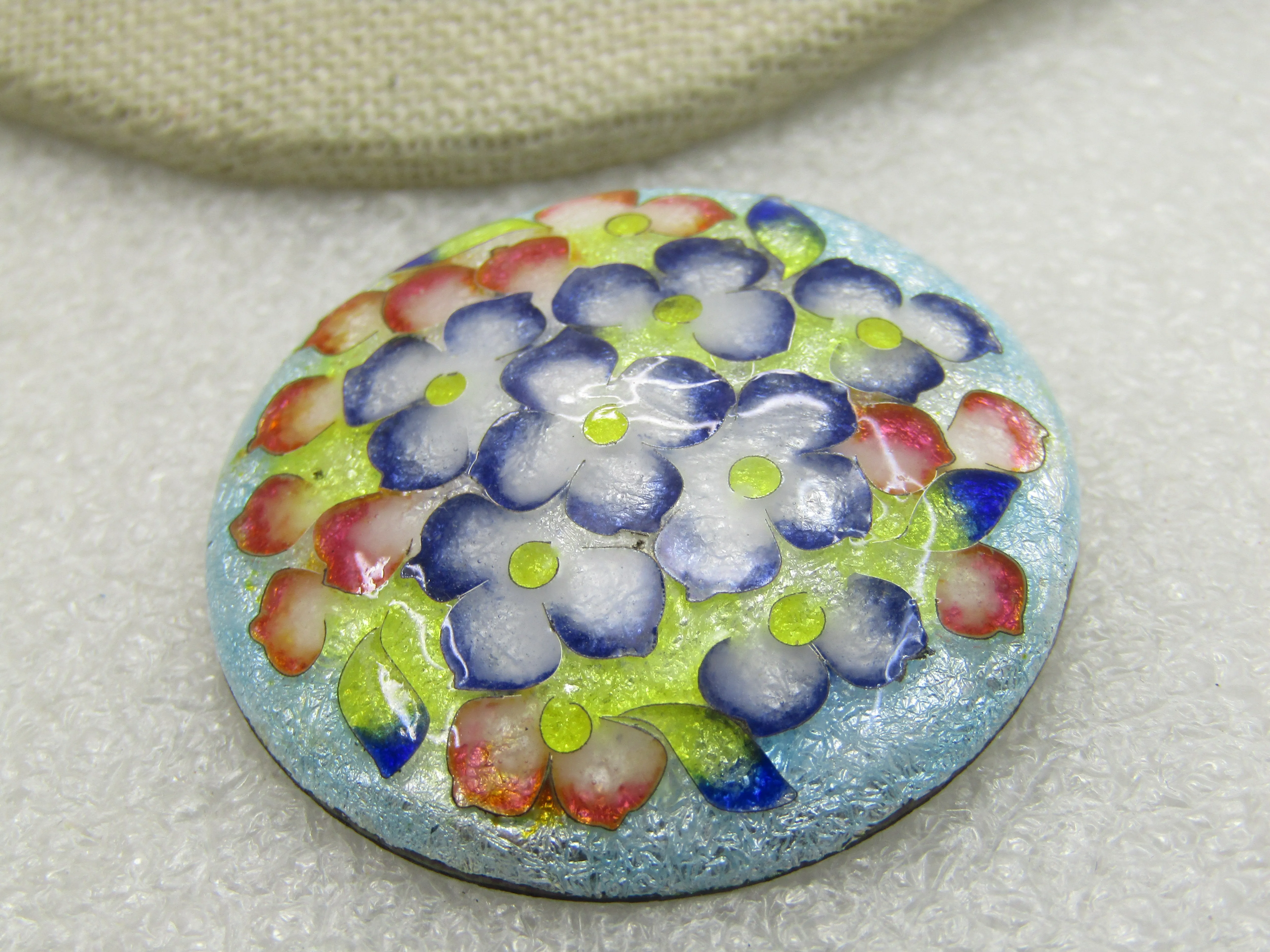 Vintage Guilloche Floral Brooch, Round, Domed, 1.5"