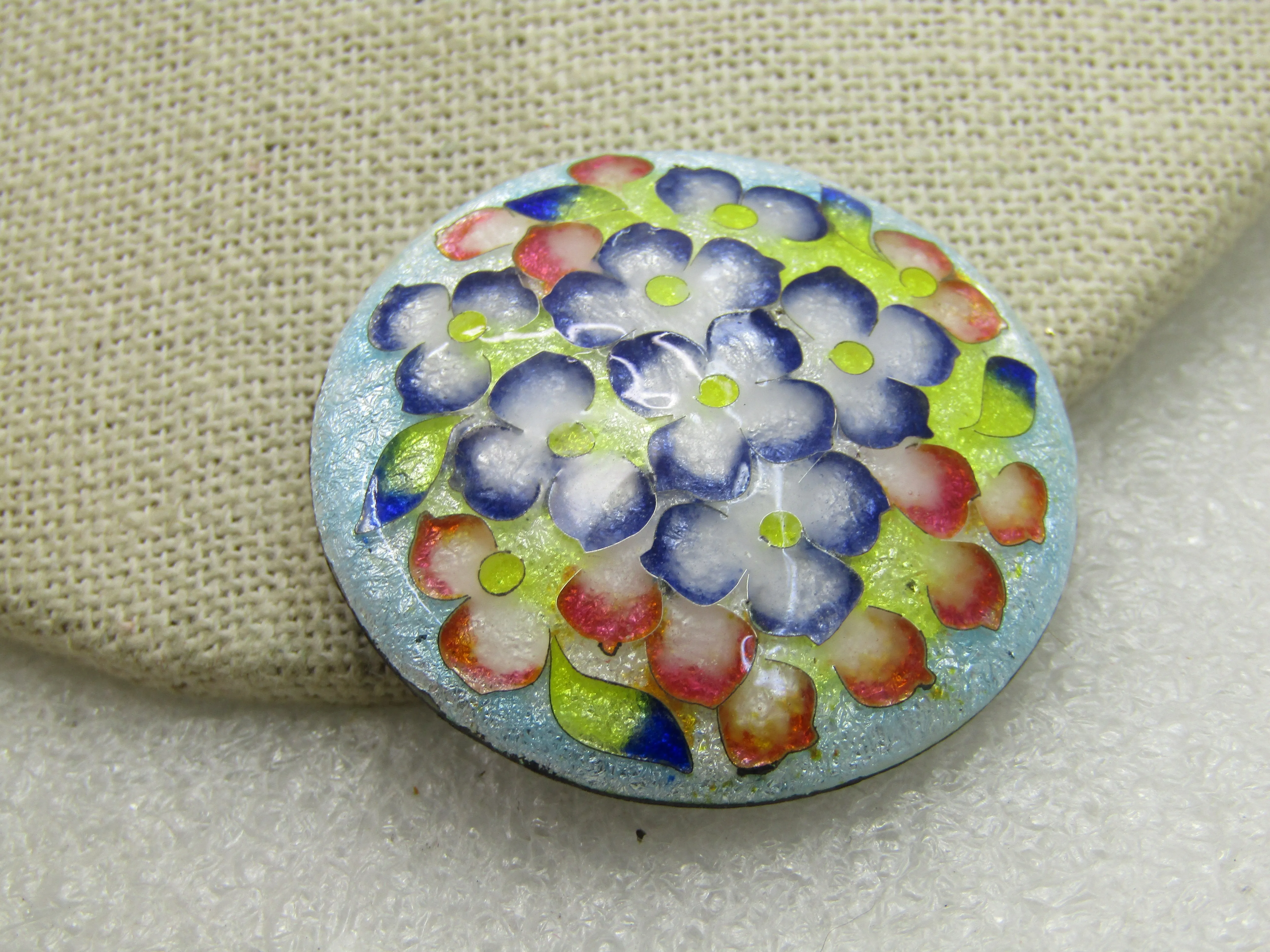 Vintage Guilloche Floral Brooch, Round, Domed, 1.5"