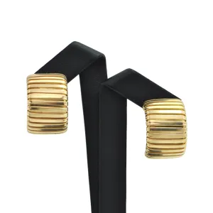 Vintage Italian Solid 18K Yellow Gold Curved Rectangular Earrings