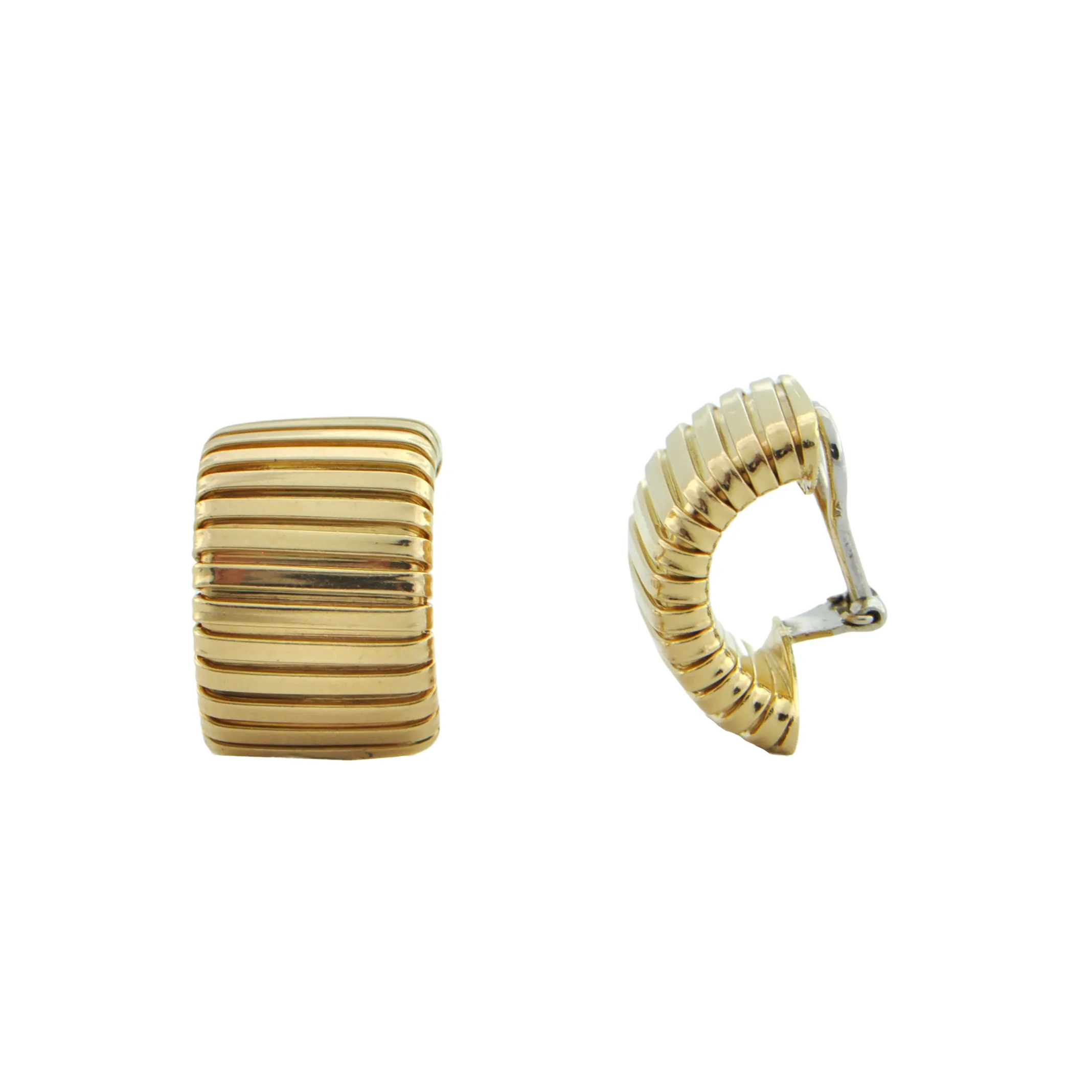 Vintage Italian Solid 18K Yellow Gold Curved Rectangular Earrings