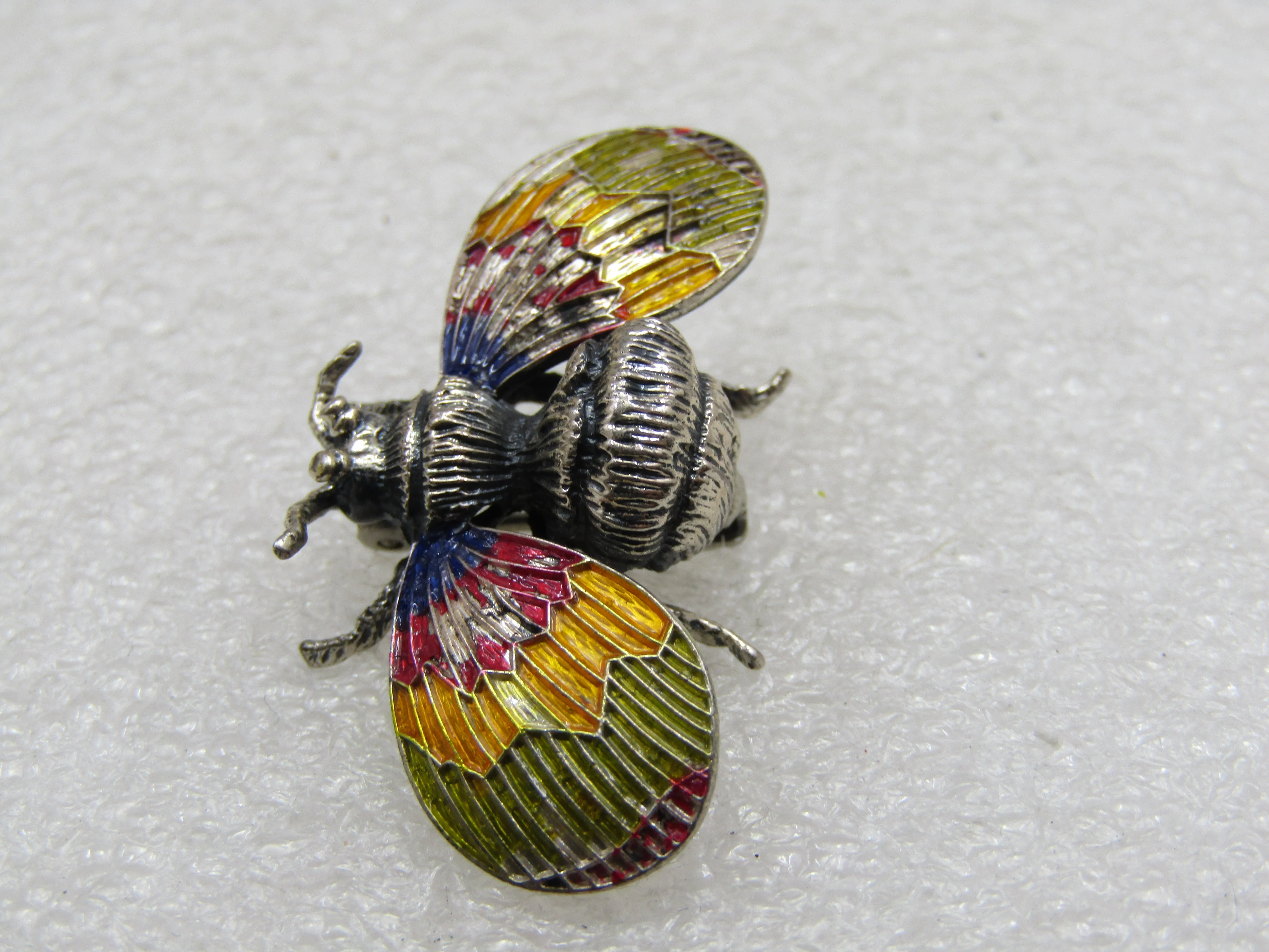 Vintage Sterling Enameled Bee Brooch, Beau Sterling, 1.5"