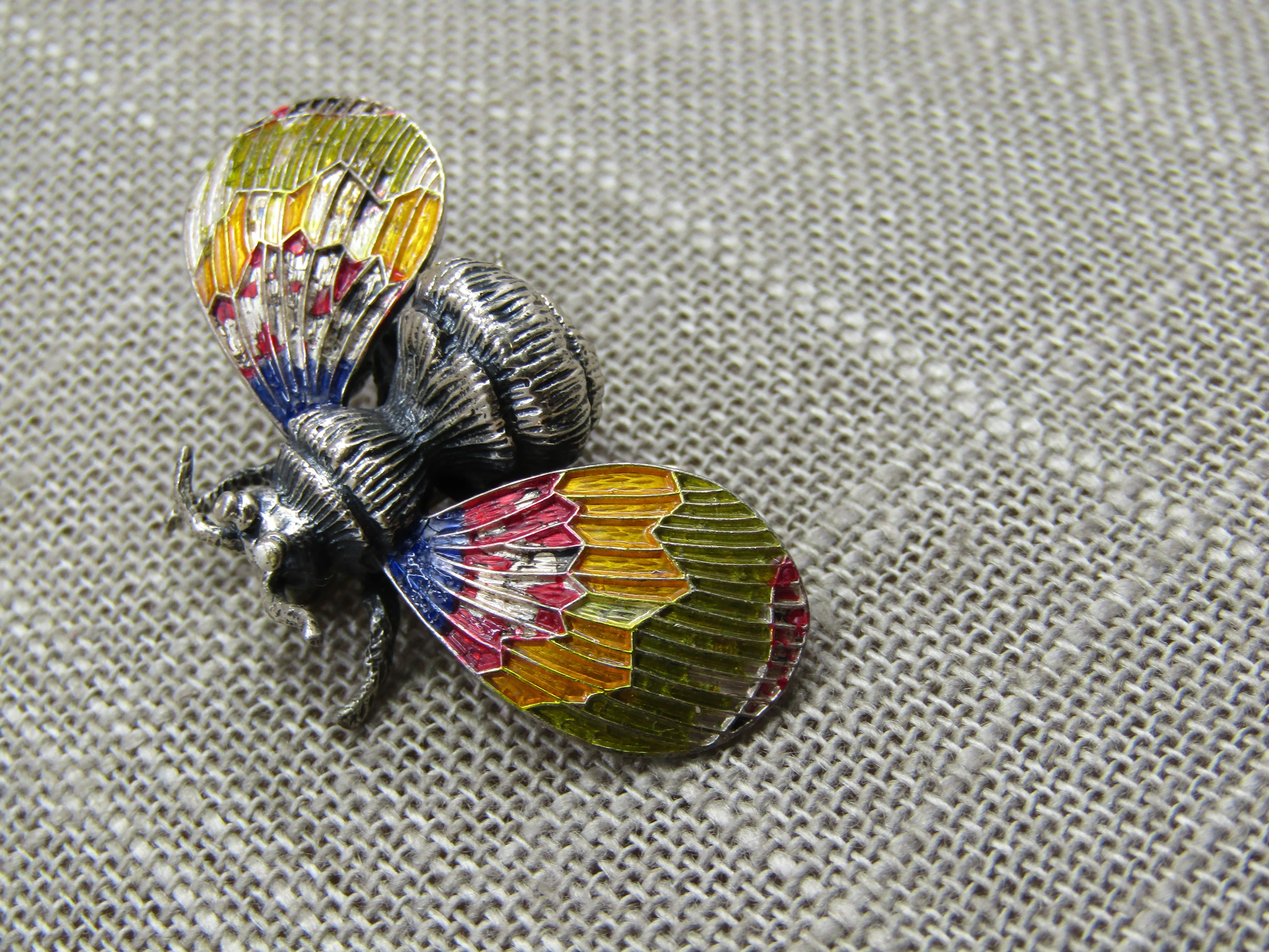 Vintage Sterling Enameled Bee Brooch, Beau Sterling, 1.5"