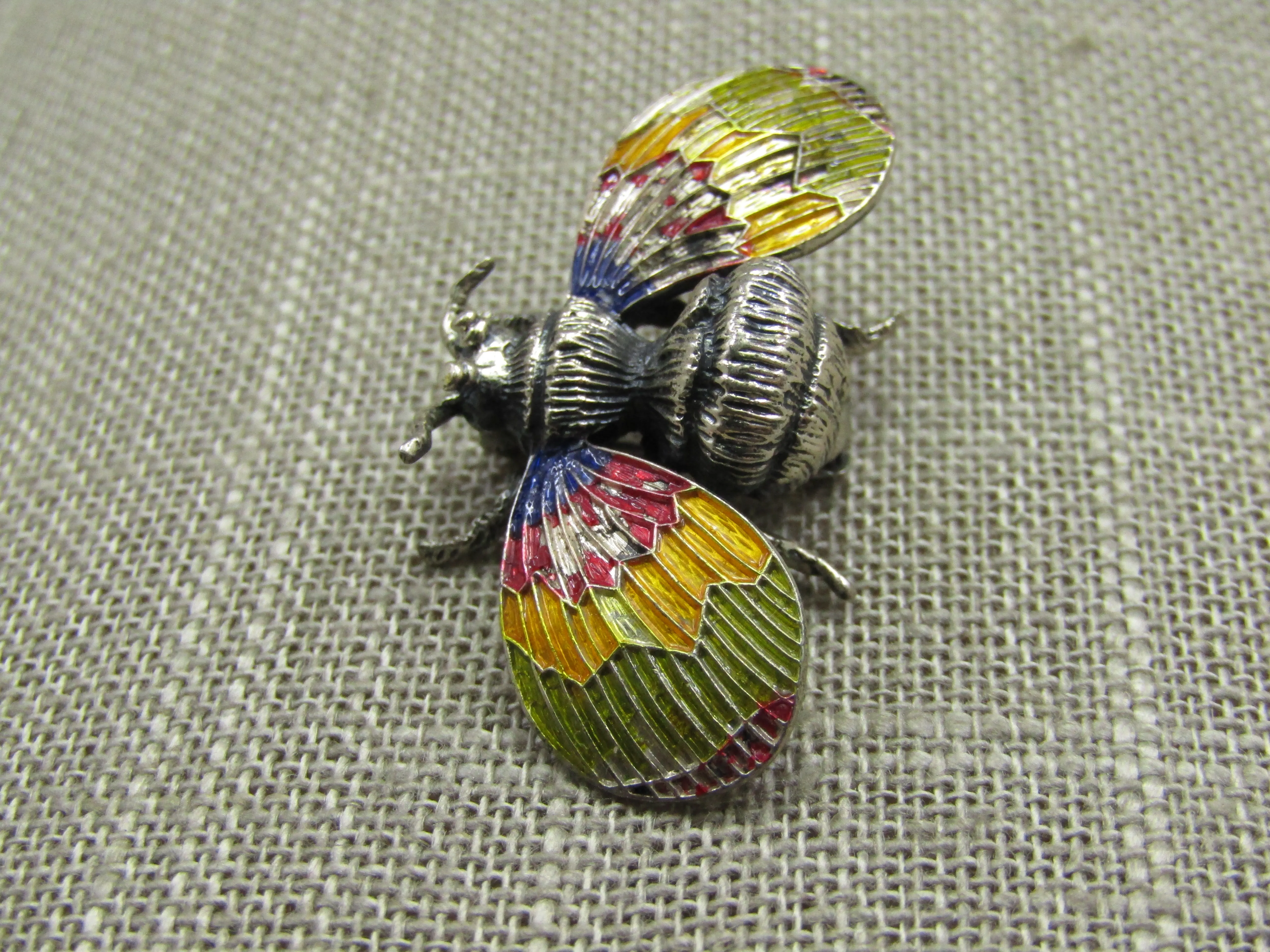Vintage Sterling Enameled Bee Brooch, Beau Sterling, 1.5"