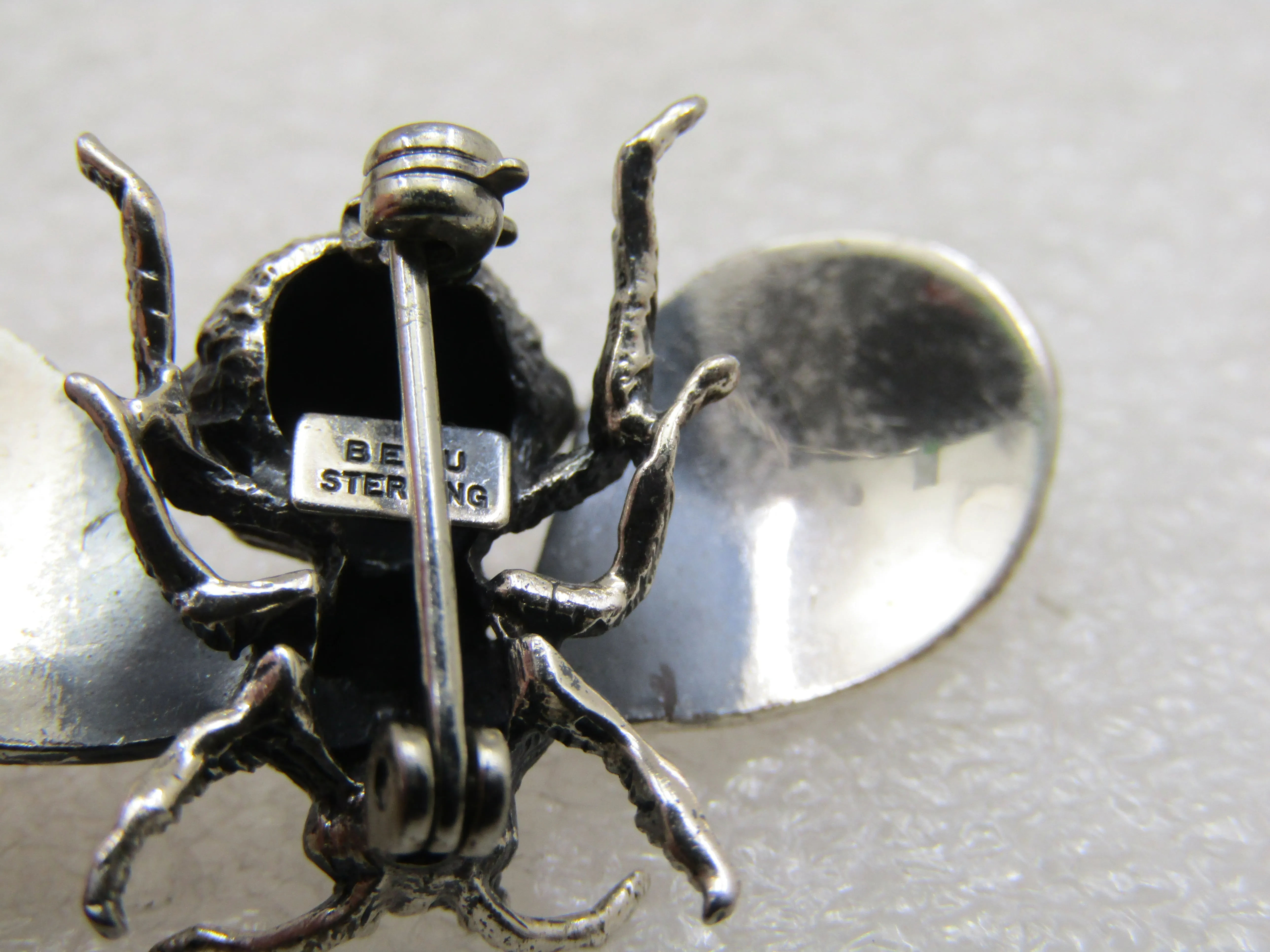 Vintage Sterling Enameled Bee Brooch, Beau Sterling, 1.5"