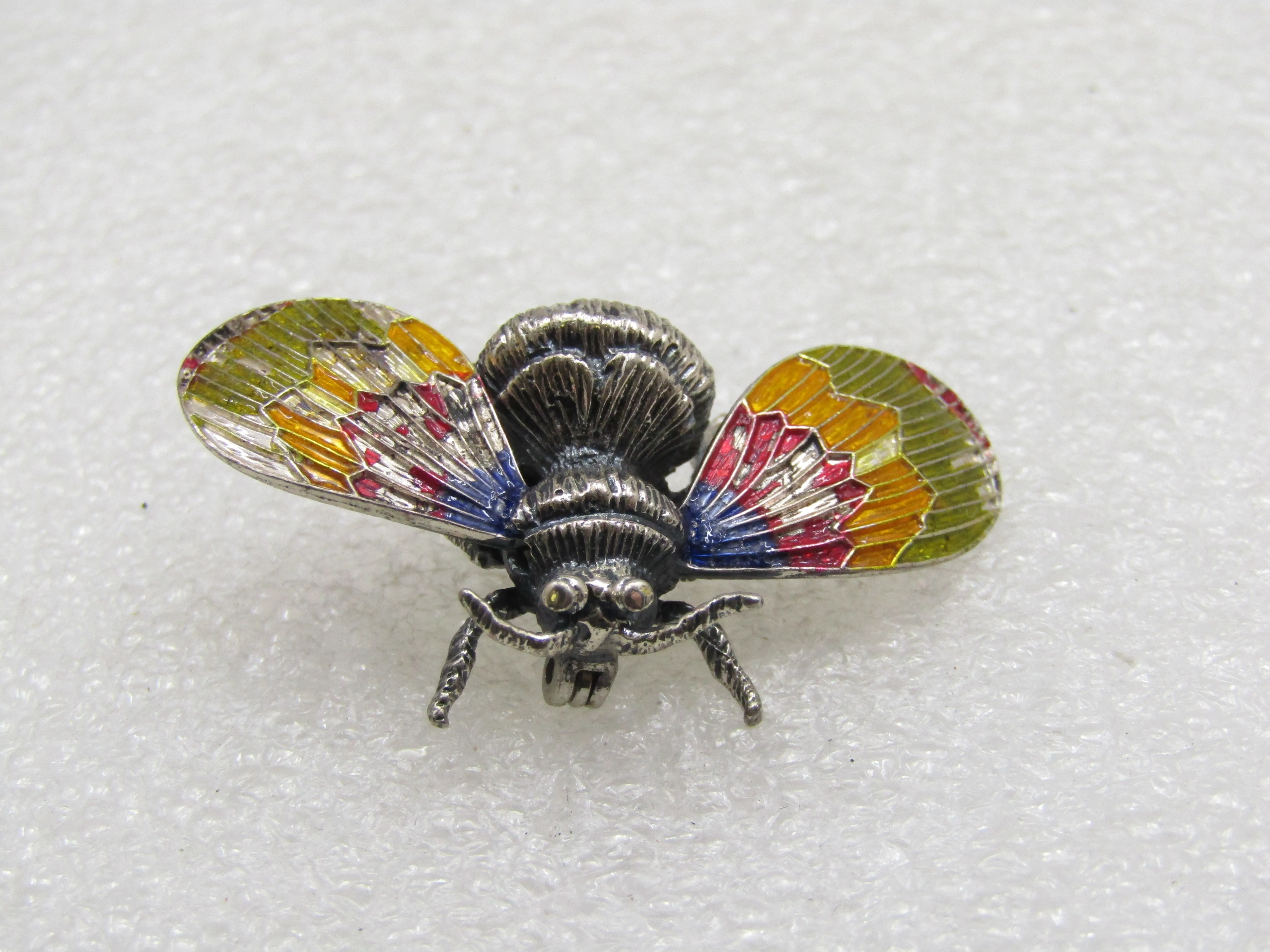 Vintage Sterling Enameled Bee Brooch, Beau Sterling, 1.5"