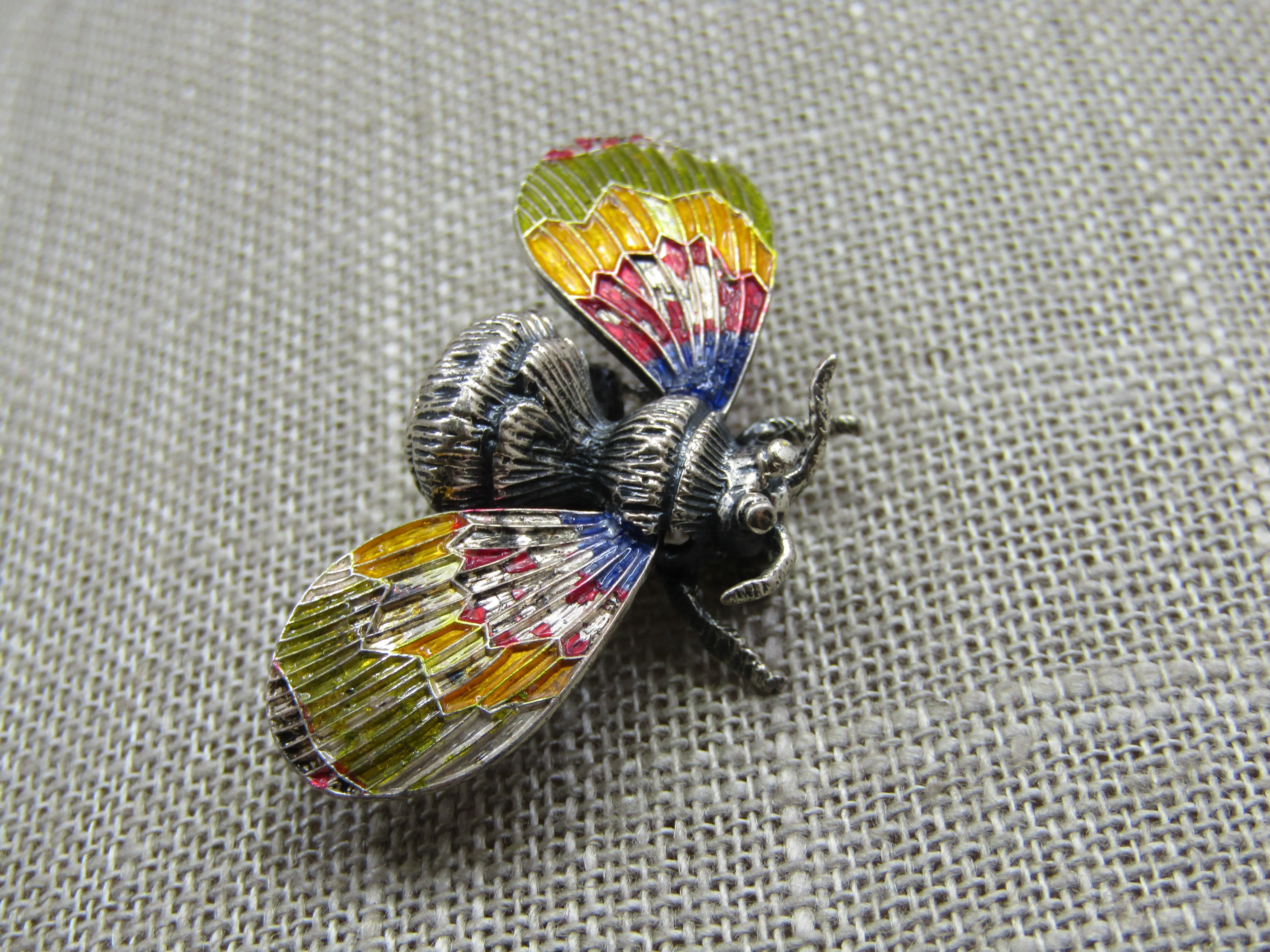 Vintage Sterling Enameled Bee Brooch, Beau Sterling, 1.5"