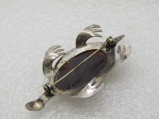Vintage Sterling Taxco Turtle Brooch, Brown Tortoiseshell, 2.25", Mexico, 1970's