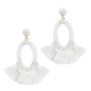 White Beaded Oval Drop Earring