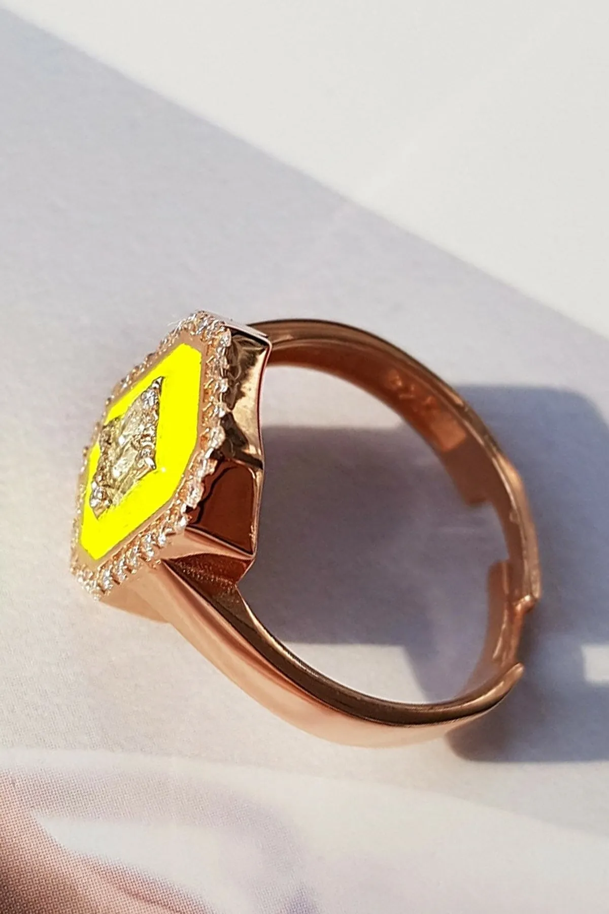 Yellow Neon Baguette Ring in Sterling Silver