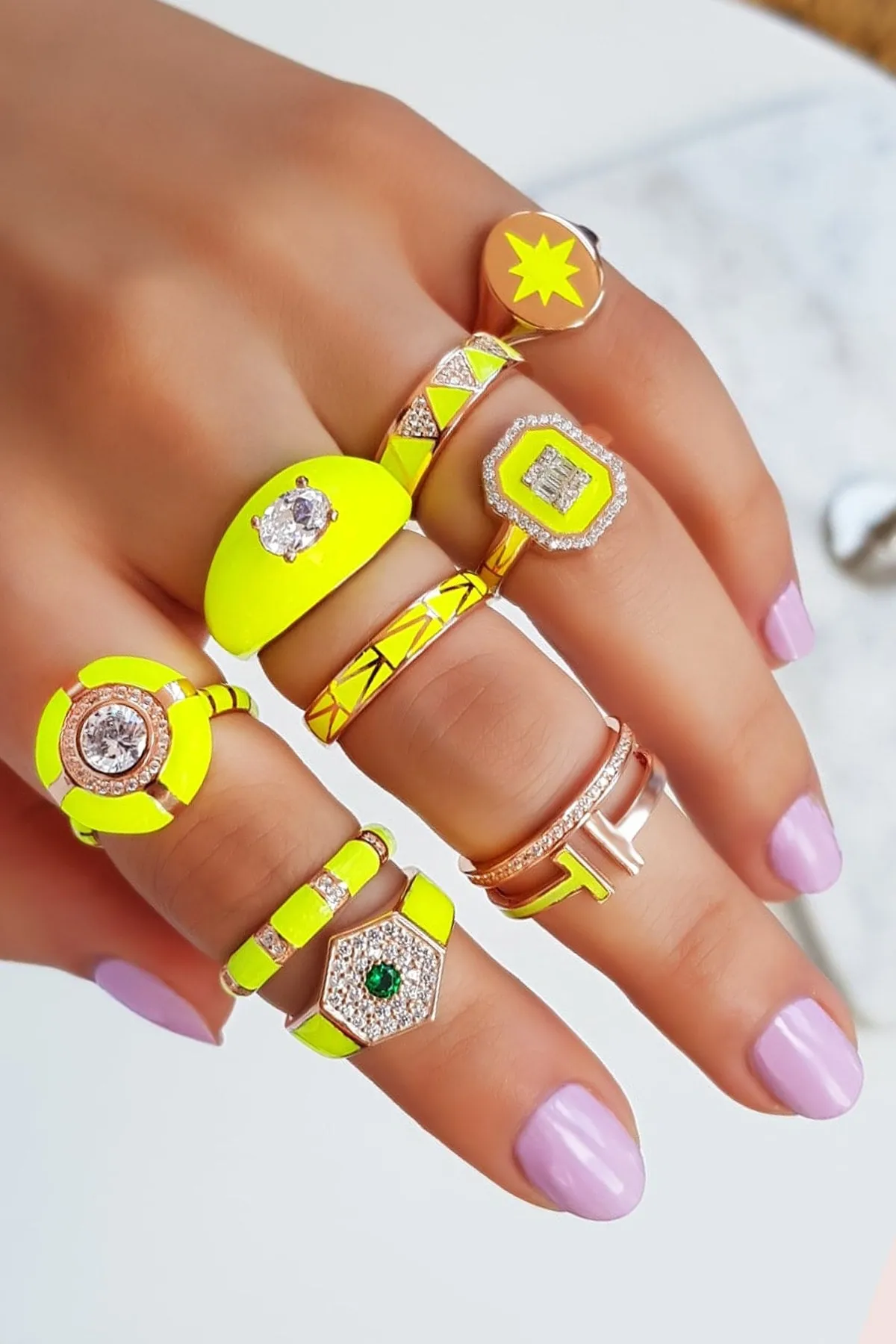Yellow Neon Baguette Ring in Sterling Silver