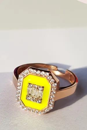 Yellow Neon Baguette Ring in Sterling Silver